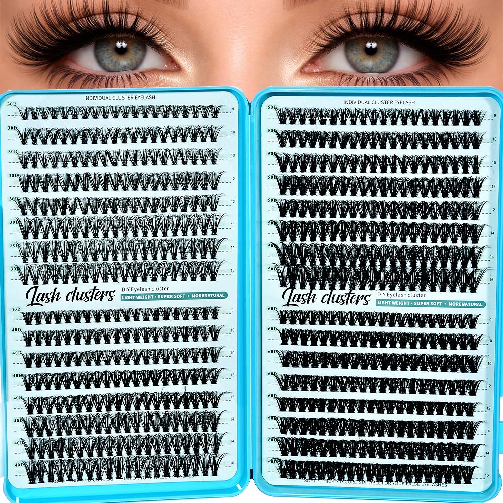 Lash Clusters Kit - 640pcs Wispy 30D/40D D Curl Individual Extensions | Natural 9-16mm with Bond, Seal & Tweezers