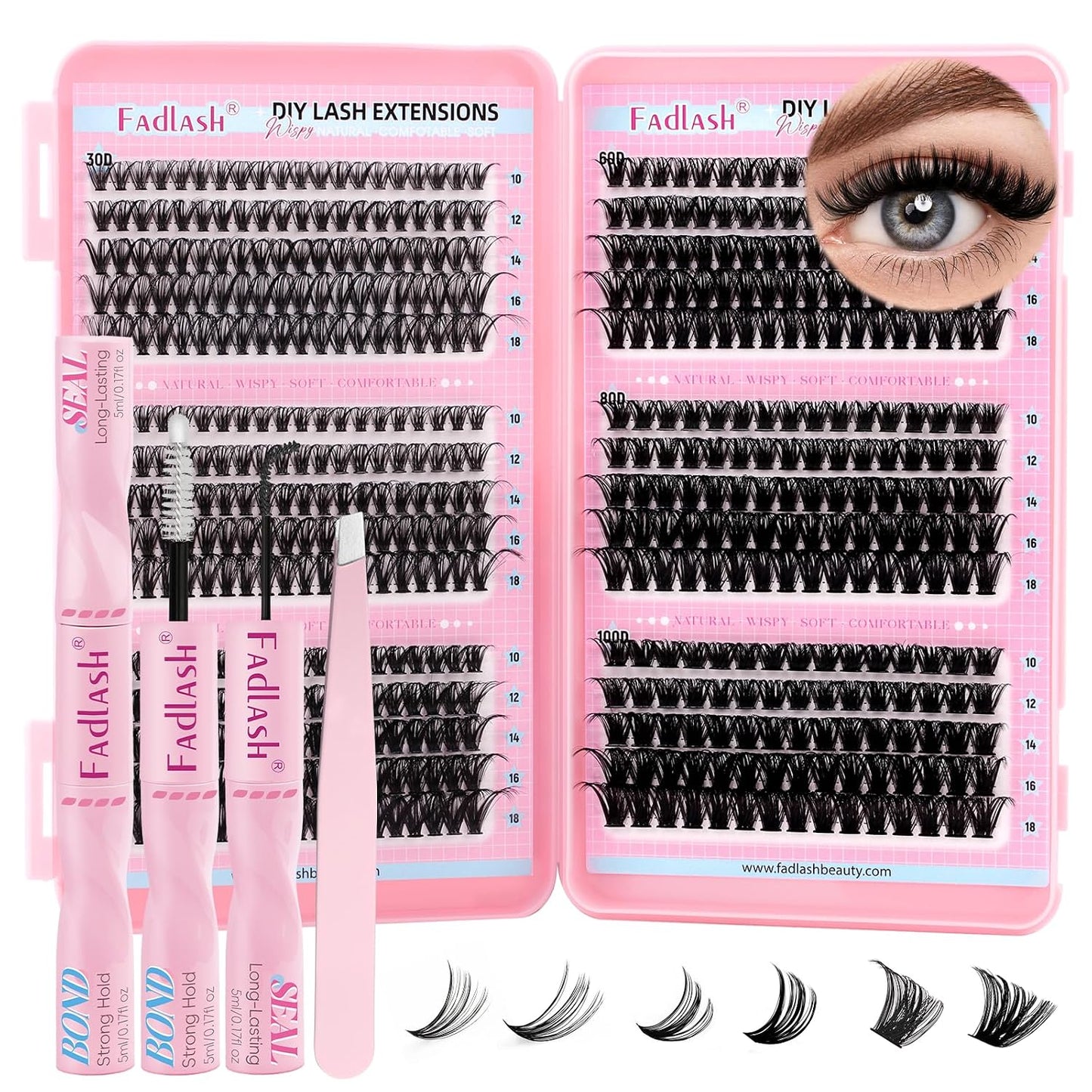 Cluster Lashes - D Curl Wispy Individual Eyelash Extensions for Natural Look | Reusable Fluffy DIY Kit (12-18mm Mix)