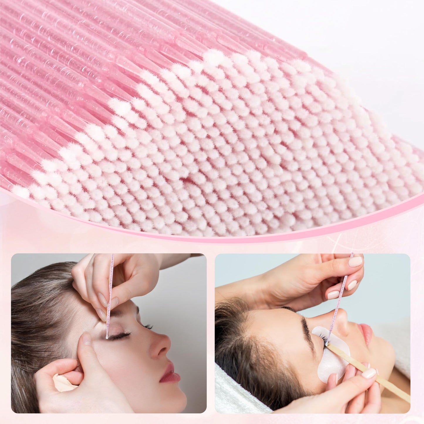 300 Count Micro Applicator Brush, Crystal Pink Micro Swabs, Disposable Eye Lashes Mascara Wands for Eyelash Extension