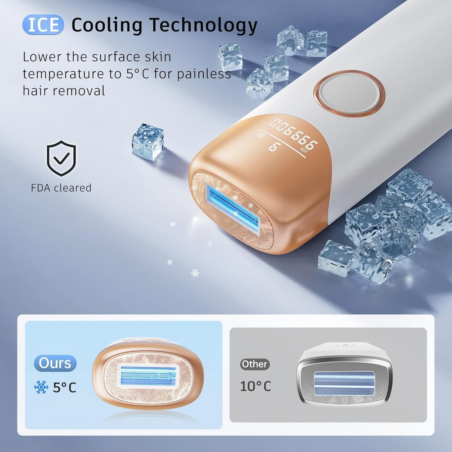 IPL Hair Removal Device - Ubroo Handheld Laser Hair Remover with Ice Cooling | Full Body Use (Gold)