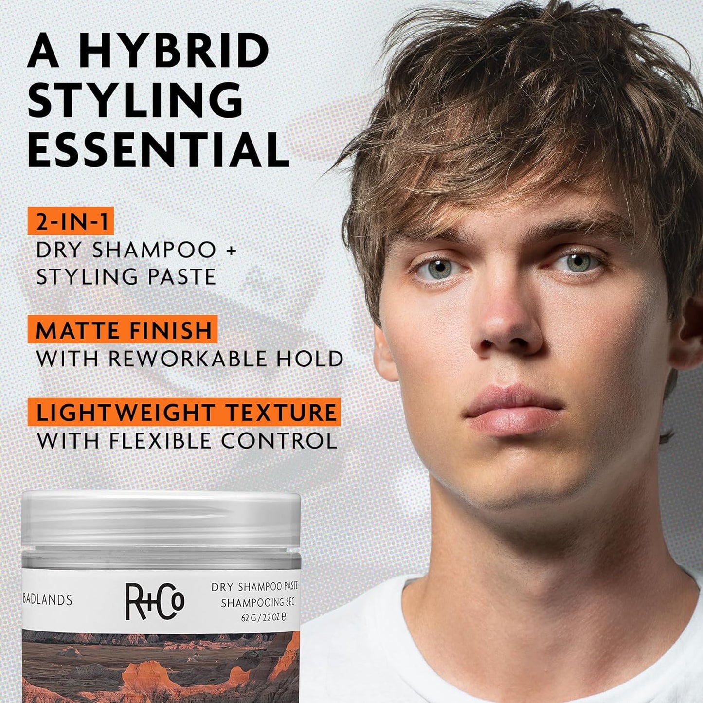 R+Co Badlands Dry Shampoo Paste - Texturizing Styling Paste for Oily Hair | Matte Finish, 3.5 oz