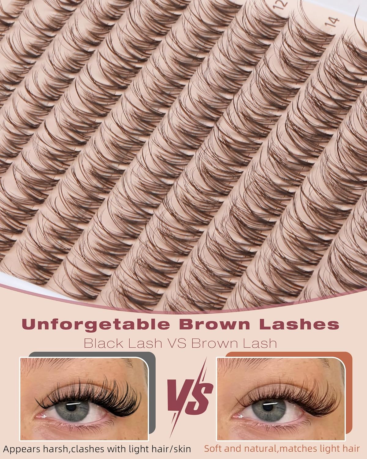 Brown Lash Clusters - Wispy D Curly Eyelash Extensions | Natural Individual Lashes 8-16MM