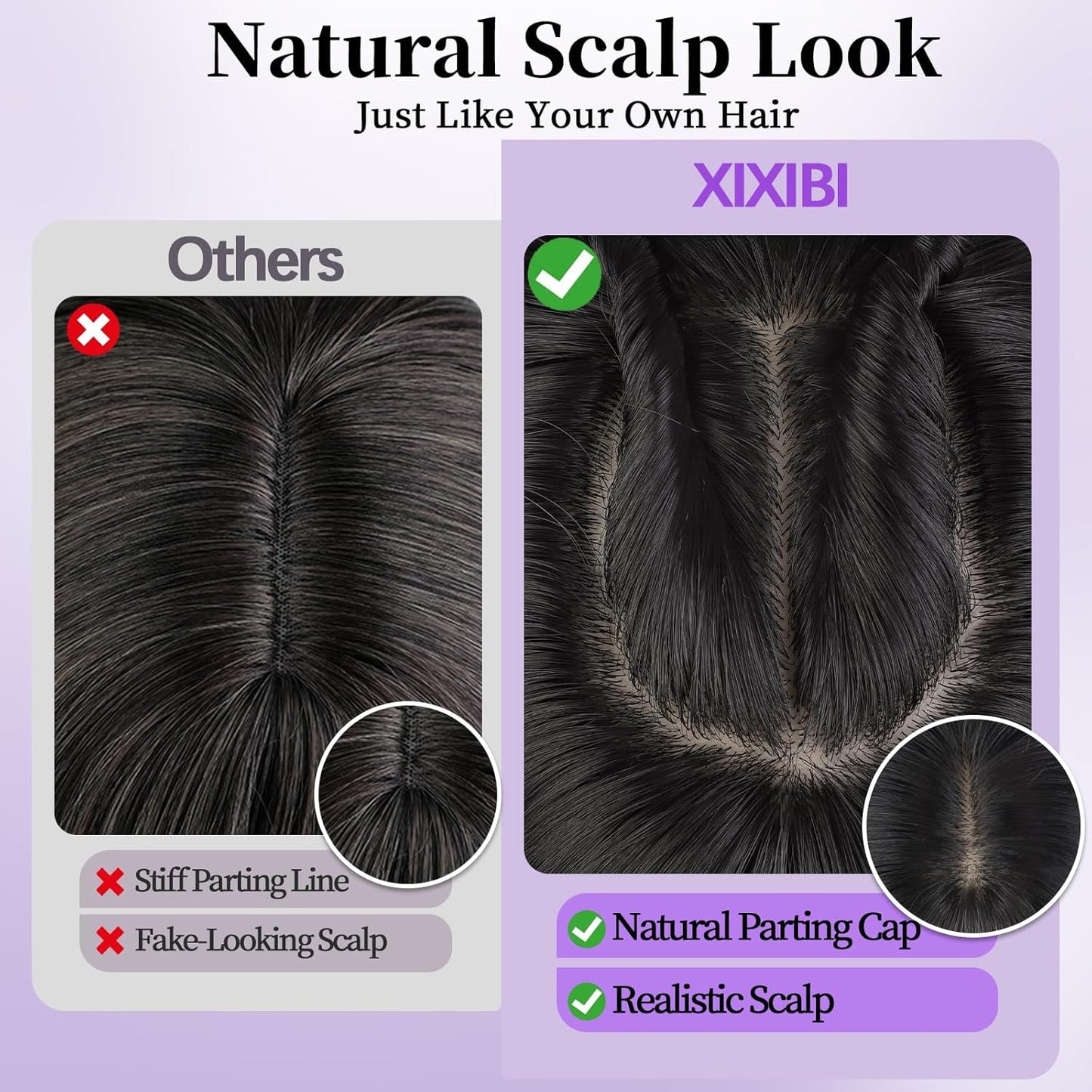 Black Wig with Bangs - 4x4 Realistic Scalp Layered Wavy Synthetic Wig | 18 Inch Natural Look for Daily Use