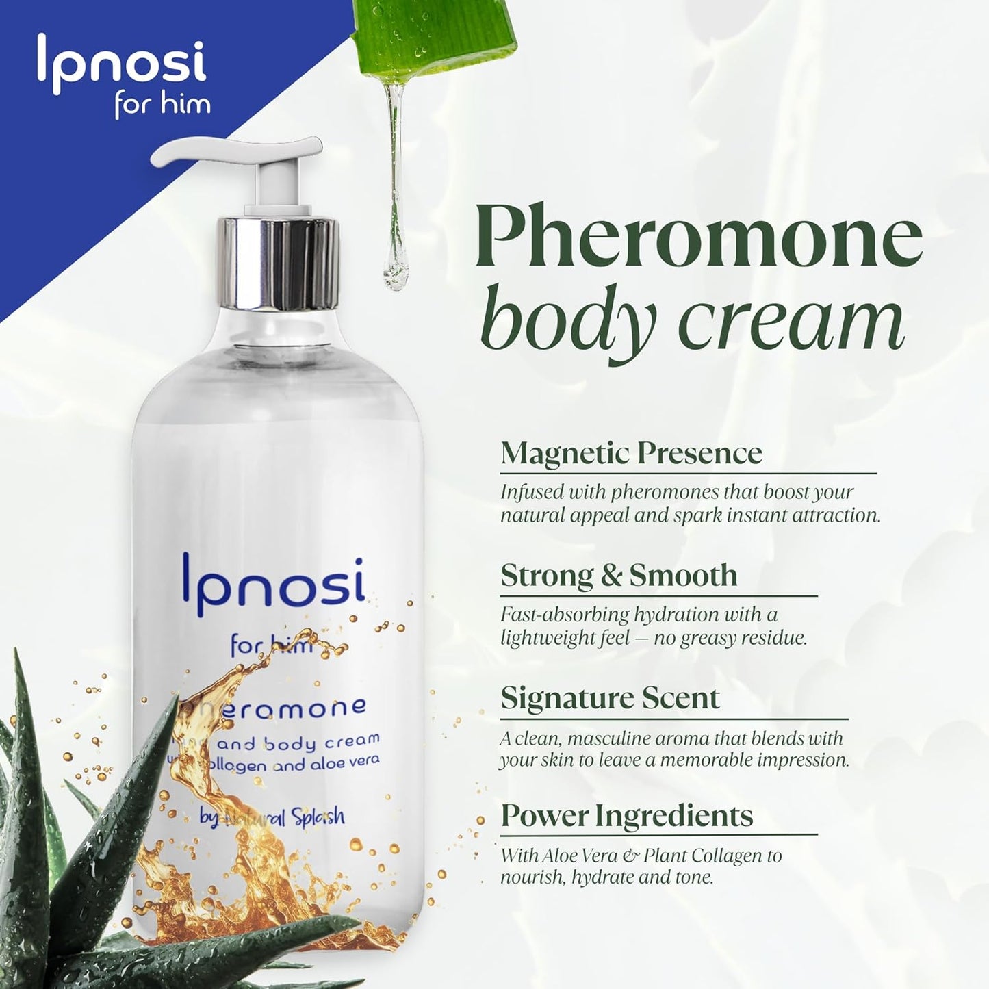 Ipnosi Pheromone Body Cream for Men - Hydrating Lotion with Aloe & Collagen | 8.45 Fl Oz