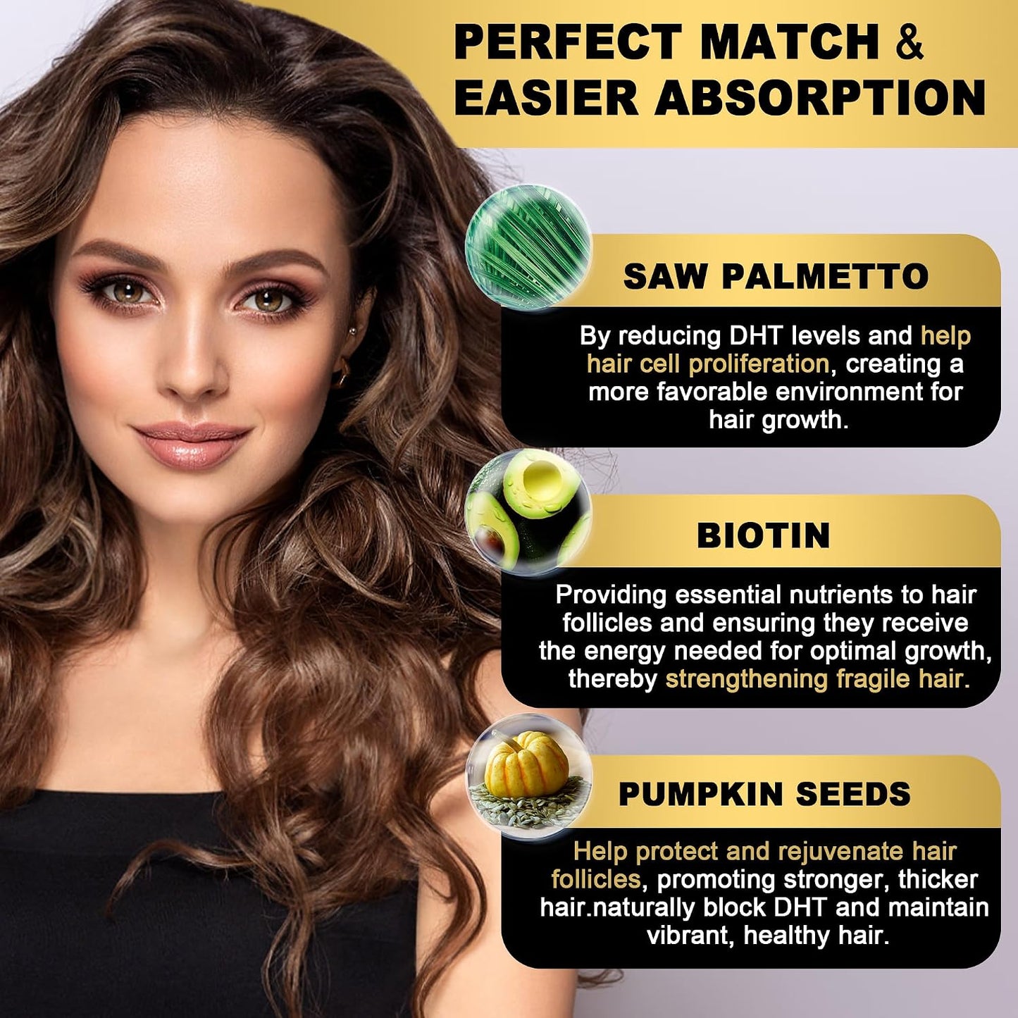 DHT Blocker Gummies - Hair Growth Supplement with Saw Palmetto & Biotin 10000 mcg | Prevent Hair Loss & Balance DHT