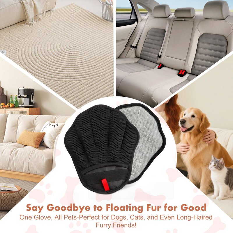 Palirs Pet Hair Removal Glove, Electrostatic Pet Hair Remover Glove for Cats & Dogs, Pet Hair Remover Tool for Laundry, Couch, Carpet, Car Seat - Upgraded Five-Finger, Reusable, Black+Black