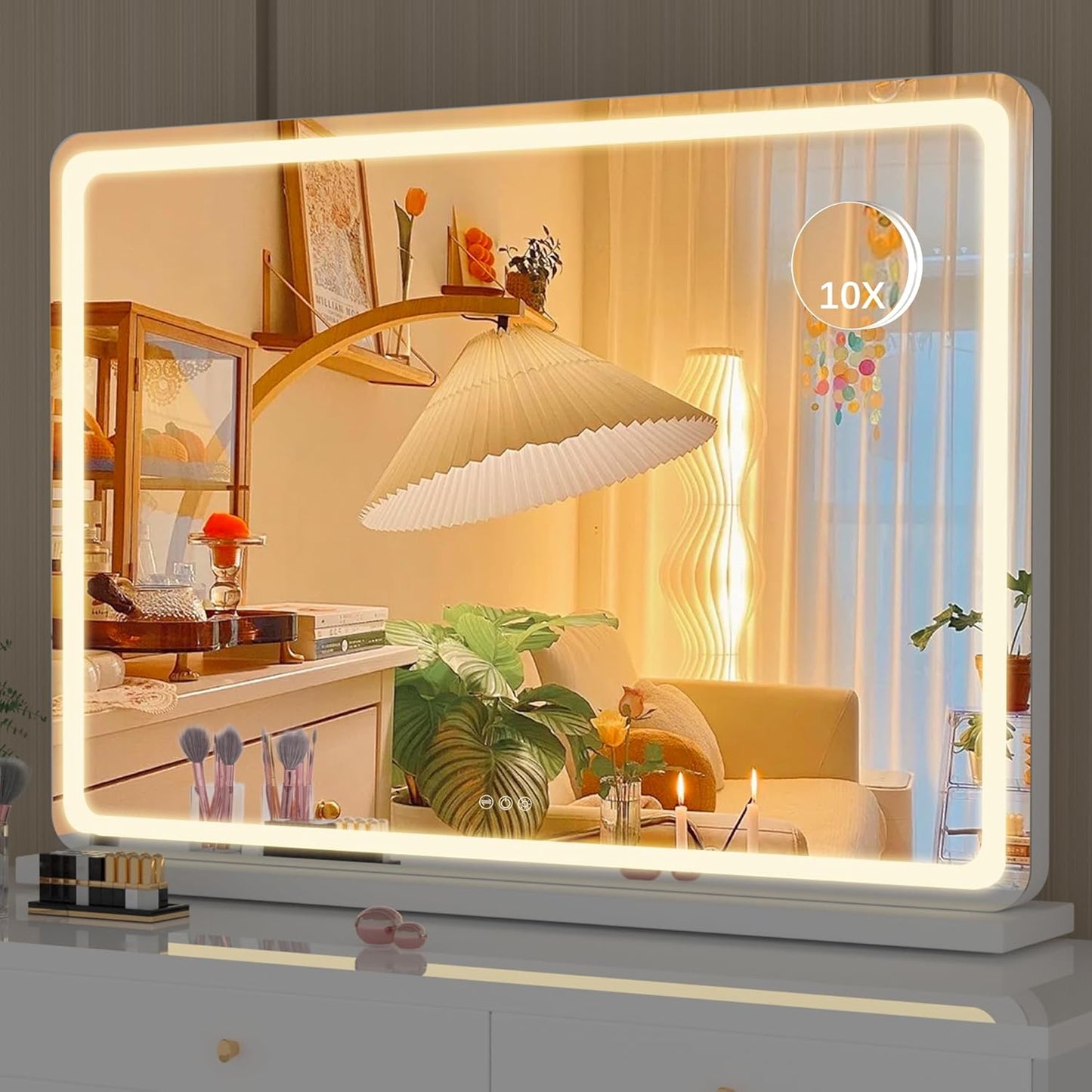 LED Makeup Mirror with Lights - 31.5" x 22" Dimmable Touch Screen Vanity Mirror | Round Black Design
