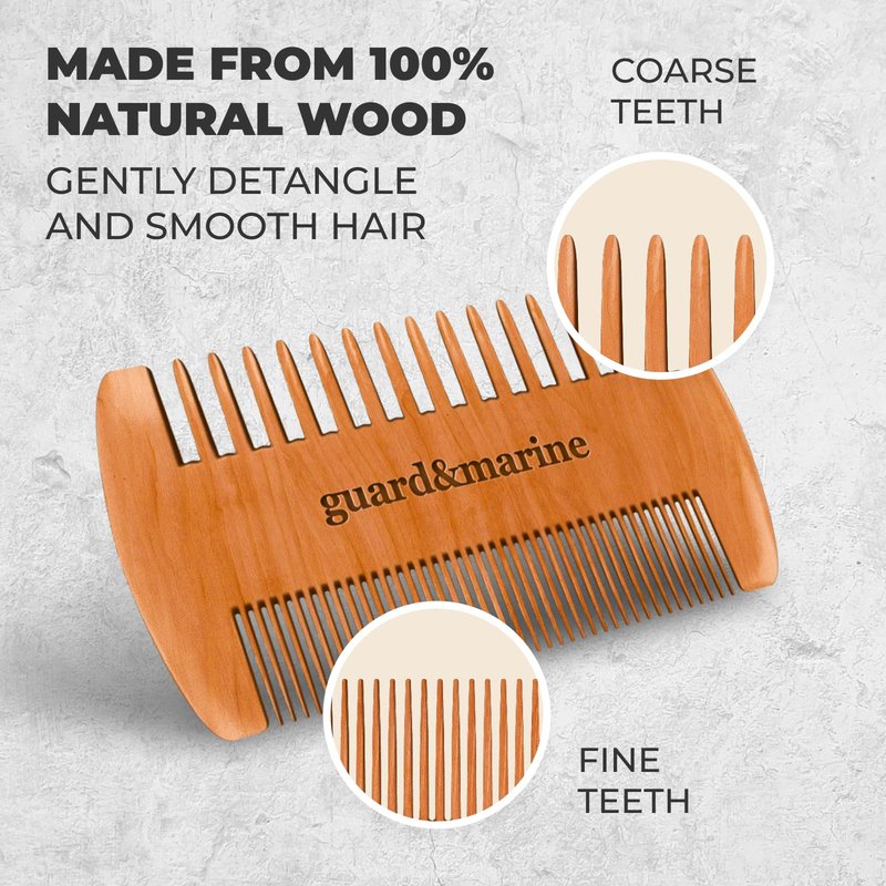 GUARD&MARINE Beard Brush & Comb Set - Natural Boar Bristle Wooden Brush & Beechwood Comb Kit for Men's Beard and Mustache Care and Shaping (Brown)