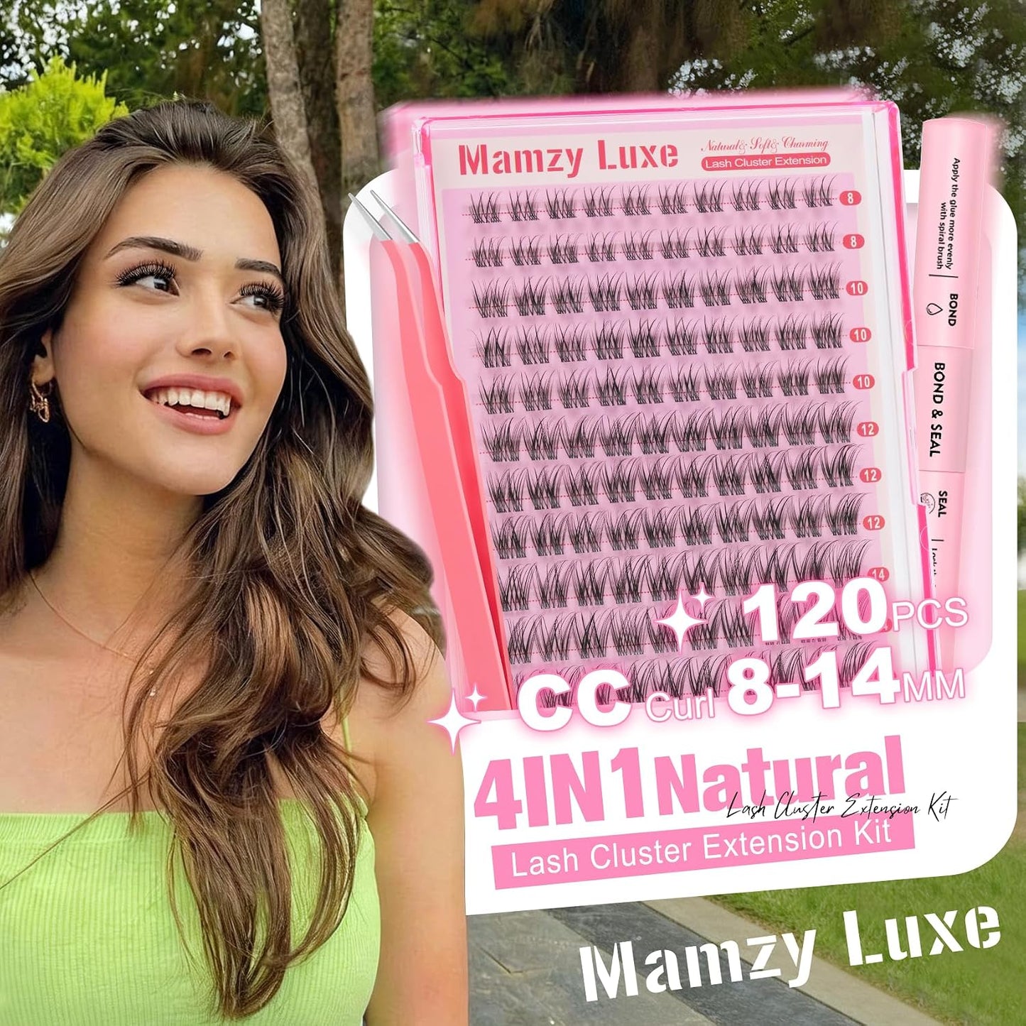 Natural Lash Clusters Kit - Short Wispy Eyelash Extensions 8-14MM | 120Pcs with Bond, Seal & Tweezers
