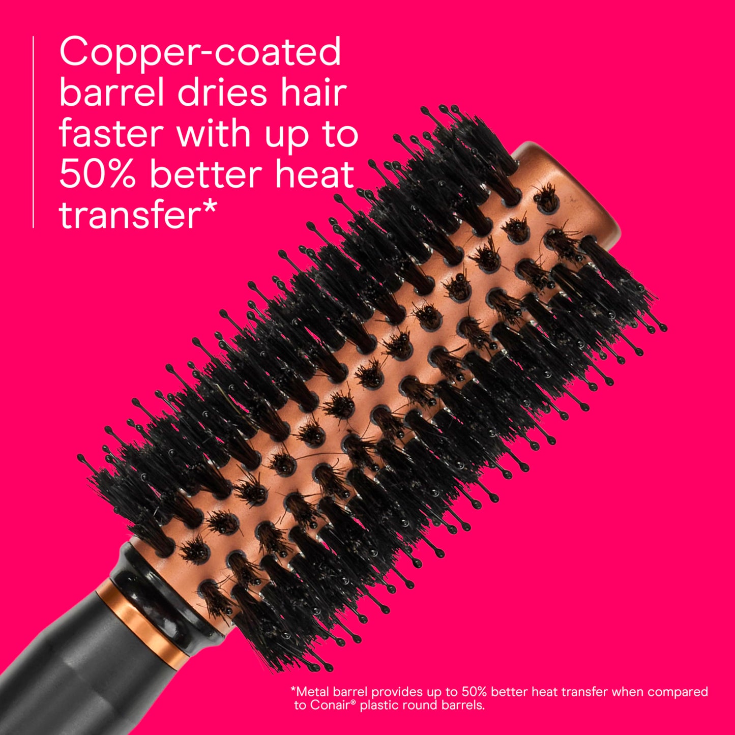 Conair Quick Dry Copper Round Hair Brush for Blow Drying, Blow Out Styler Hairbrush for Voluminous Looks, Nylon & Boar Bristles Help Dry & Style Hair Fast Without Snagging or Pulling, Handle May Vary