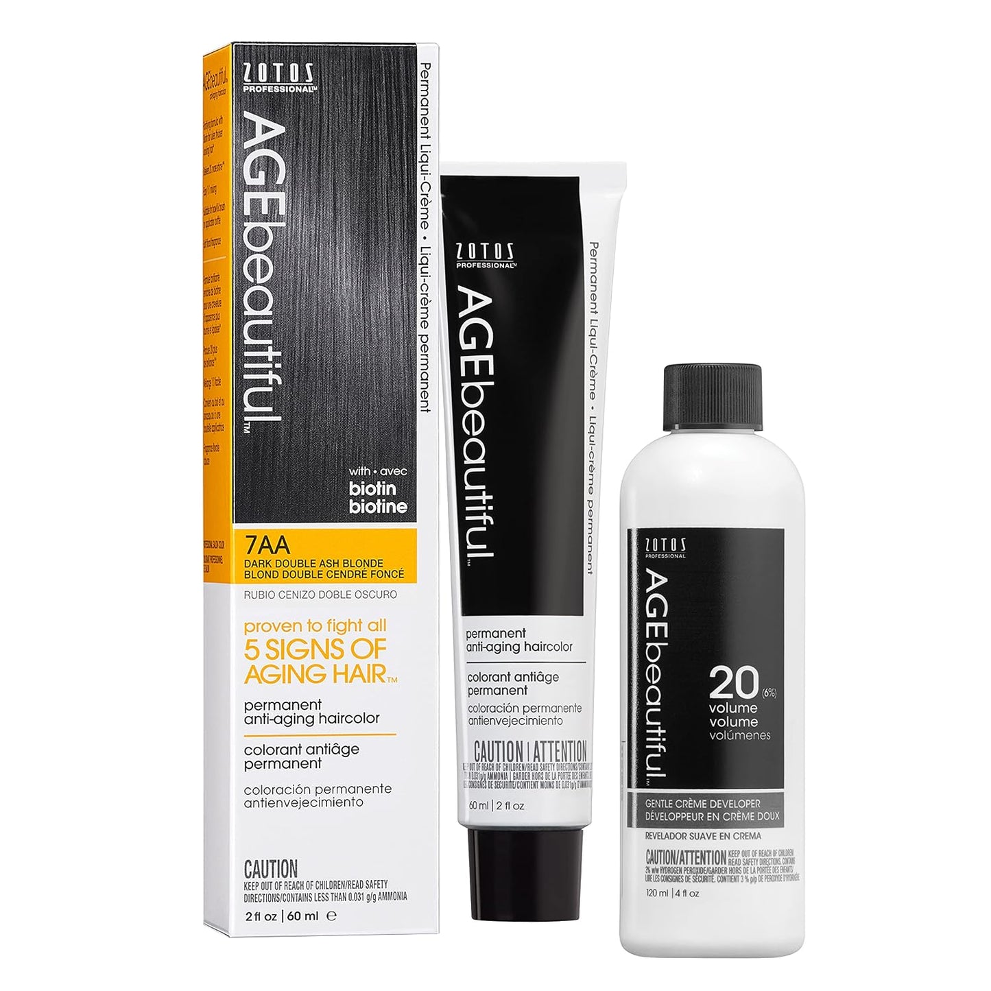 AGE Beautiful Permanent Hair Color Cream - 100% Gray Coverage Hair Dye with Biotin for Fuller, Thicker Hair | Professional Salon Quality