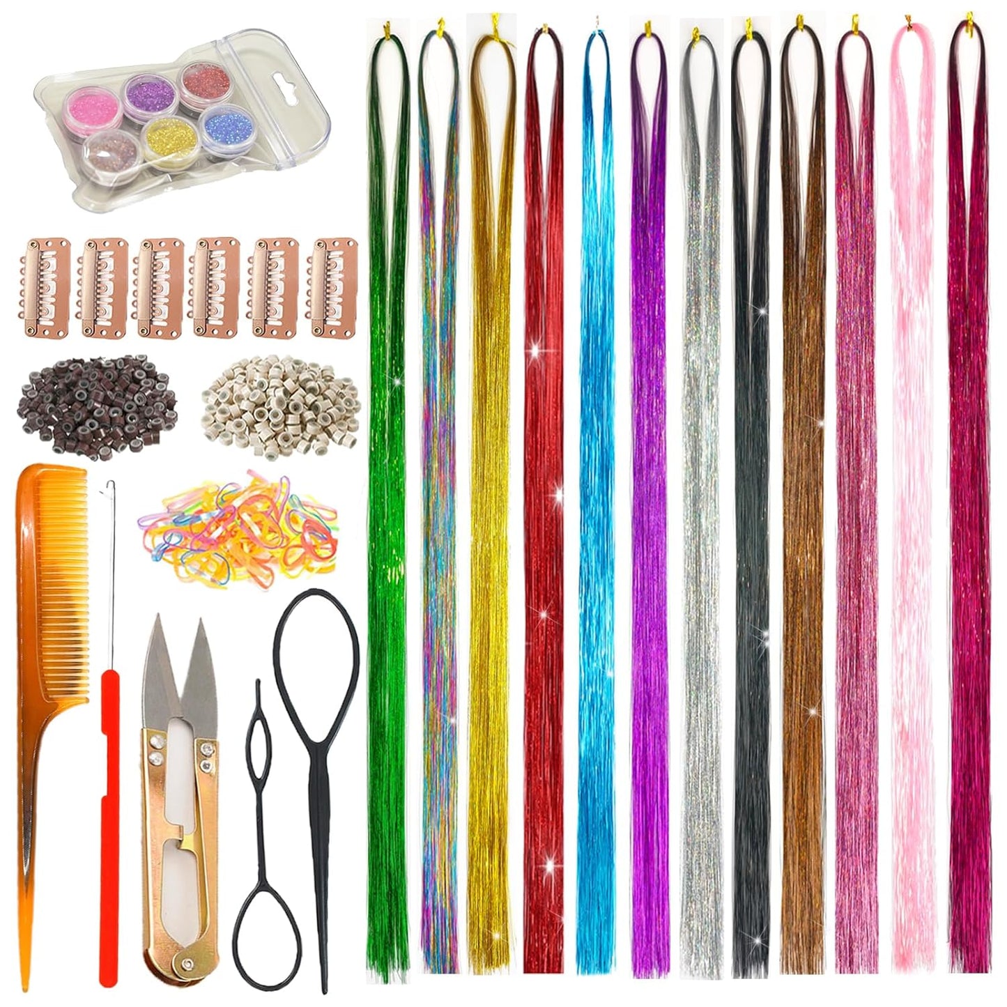 Gold Turquoise Hair Tinsel - Ice Crystal Effect, 48 Inch, 1250 Strands | Heat Resistant Sparkling Glitter for Women Party Cosplay