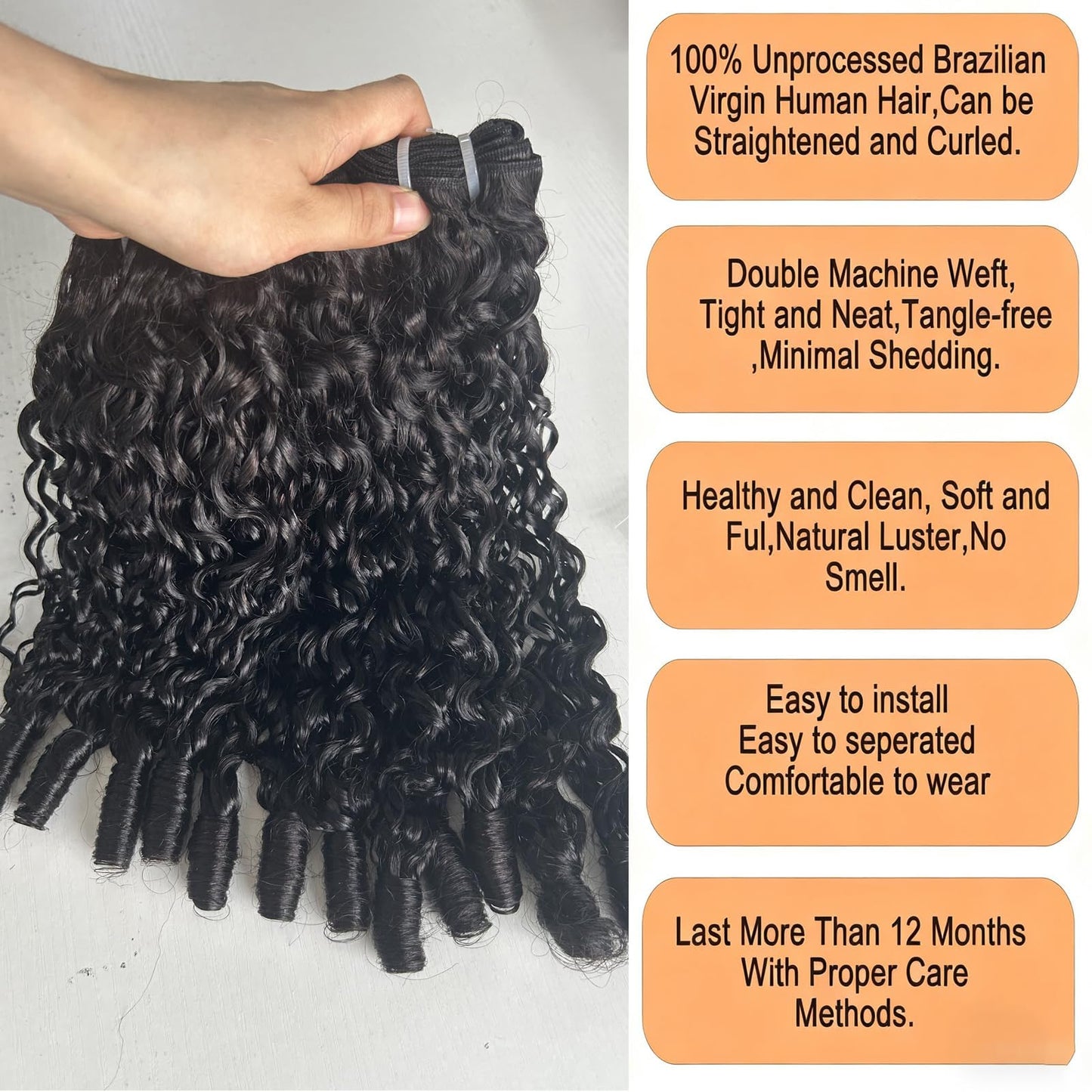 Sdferlin 12A Burmese Curly Bundles Human Hair 3C4A 100% Unprocessed 20 22 24 Inch Curly Human Hair Bundles Water Wave Quick Weave with Spiral Curly End Hair Extensions