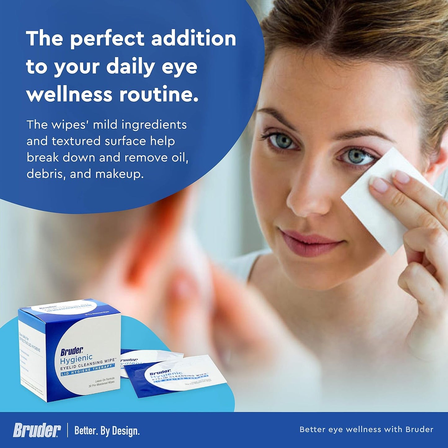 Hygienic Eyelid Cleansing Wipes - Rinse-Free Exfoliating Wipes for Makeup Removal | Non-Allergenic | 30 Count Box