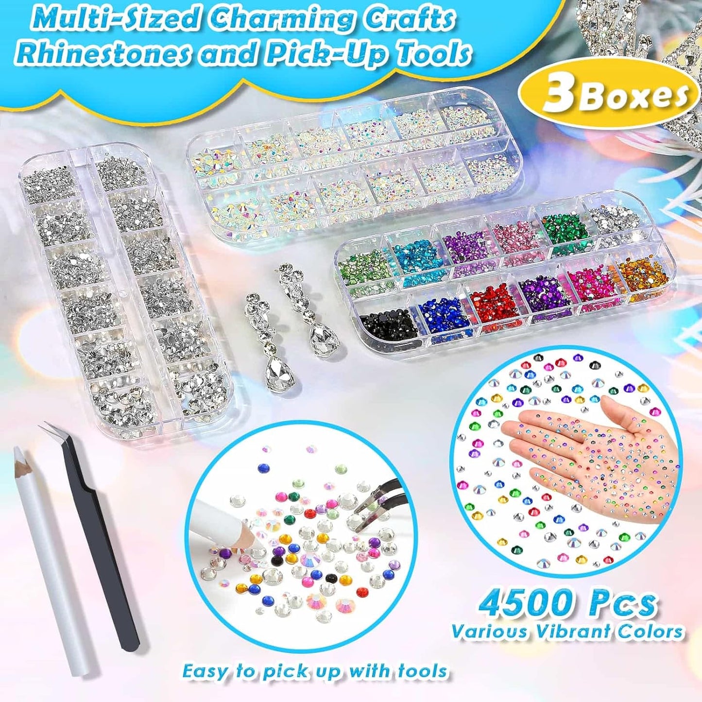 Shynek B7000 Jewelry Glue - Rhinestones & Gems Adhesive for Crafts | 6300 Pcs with Picker Pencil for Diamond Art