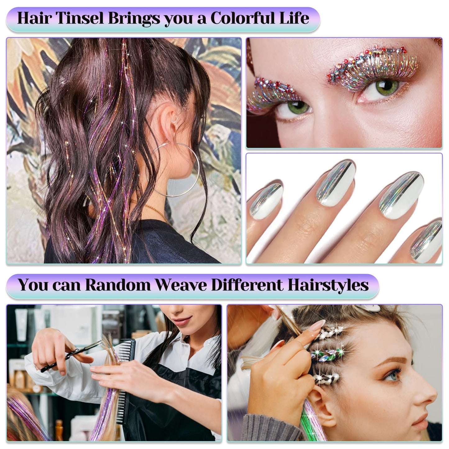 20 Colors Fairy Hair Tinsel Kit 4000 Glitter Strands 48Inch Heat Resistant Tinsel Hair Extensions Sparkling Shiny Highlights Hairs Tinsels with Tools for Christmas Halloween New Year Cosplay Party