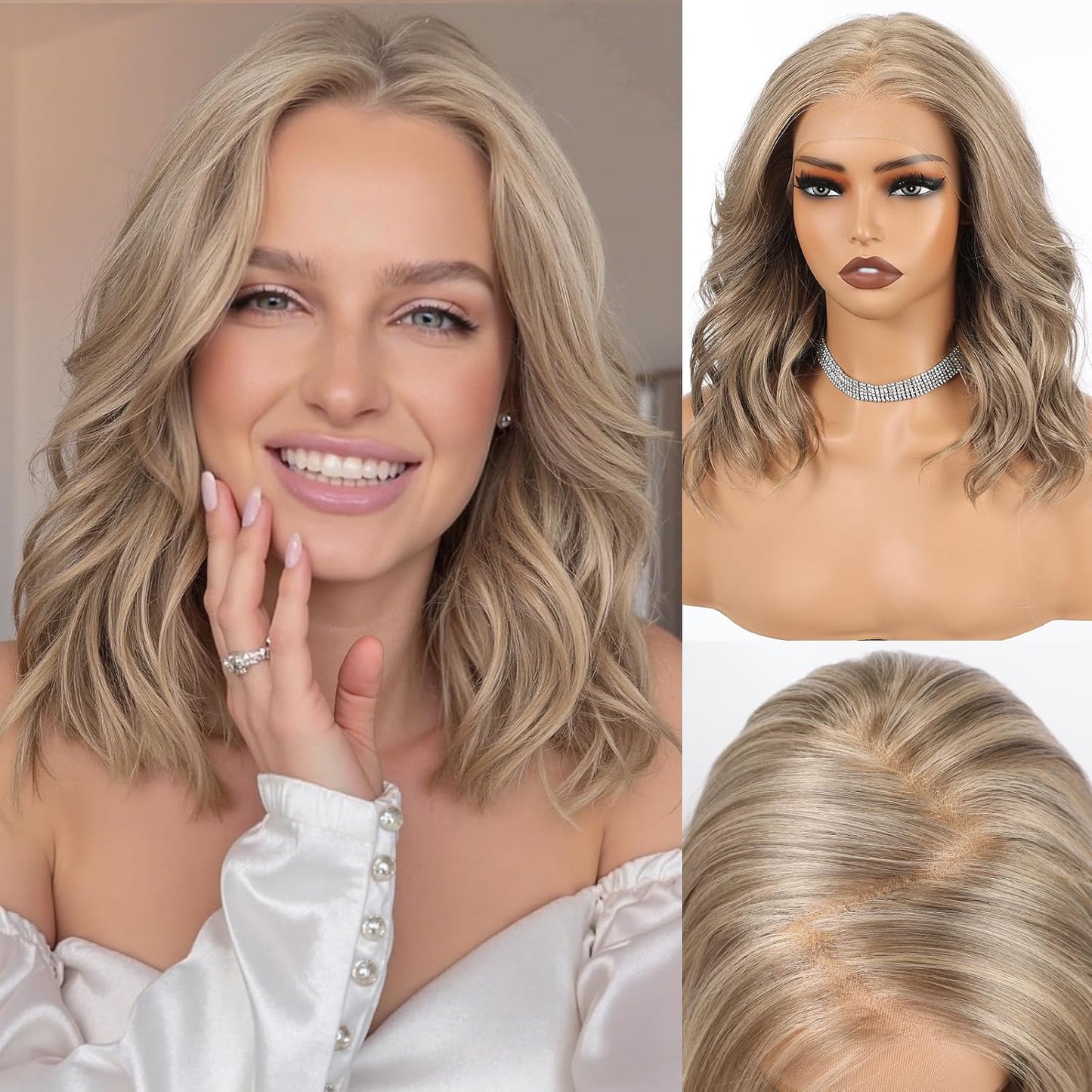 HD Lace Front Wig - 16-Inch Heat Resistant Synthetic Wavy Hair for Women | Shoulder Length Glueless Wig in Gray