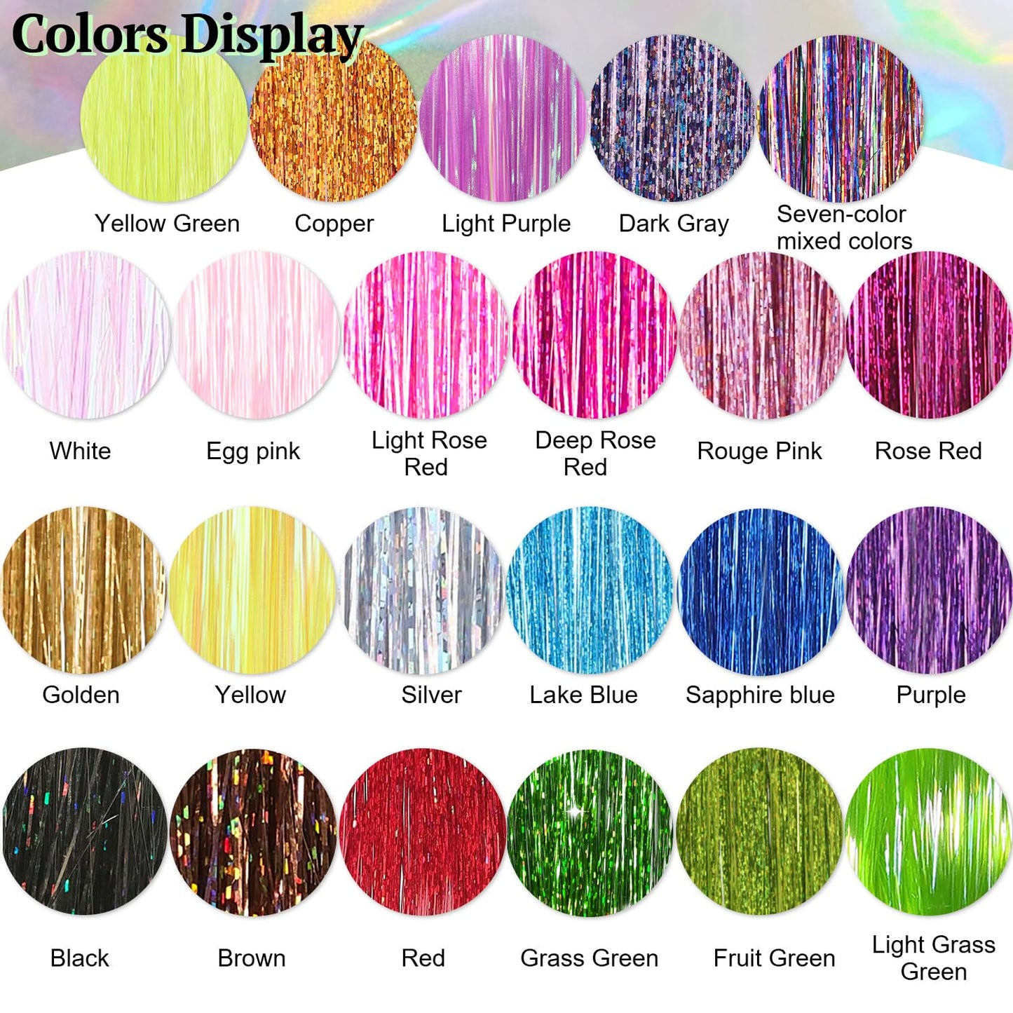 Hair Tinsel 8 Packs 1600 Strands 50 Inch Tinsel Hair Extensions Black Heat Resistant Glitter Sparkling Shinny Fairy Hair Accessories for Women(Black, 50Inch)