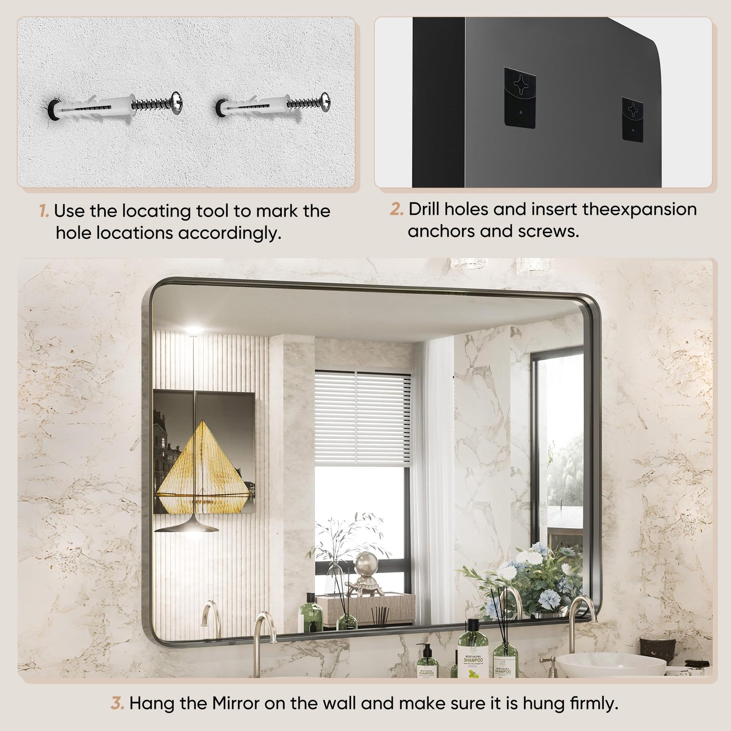 NEWBULIG 24"x40" Sliver Wall Mirror, Bathroom Mirrors for Over Sink, Matte Metal Framed Vanity Mirror with Tempered Glass, Entryway, Living Room, Bedroom