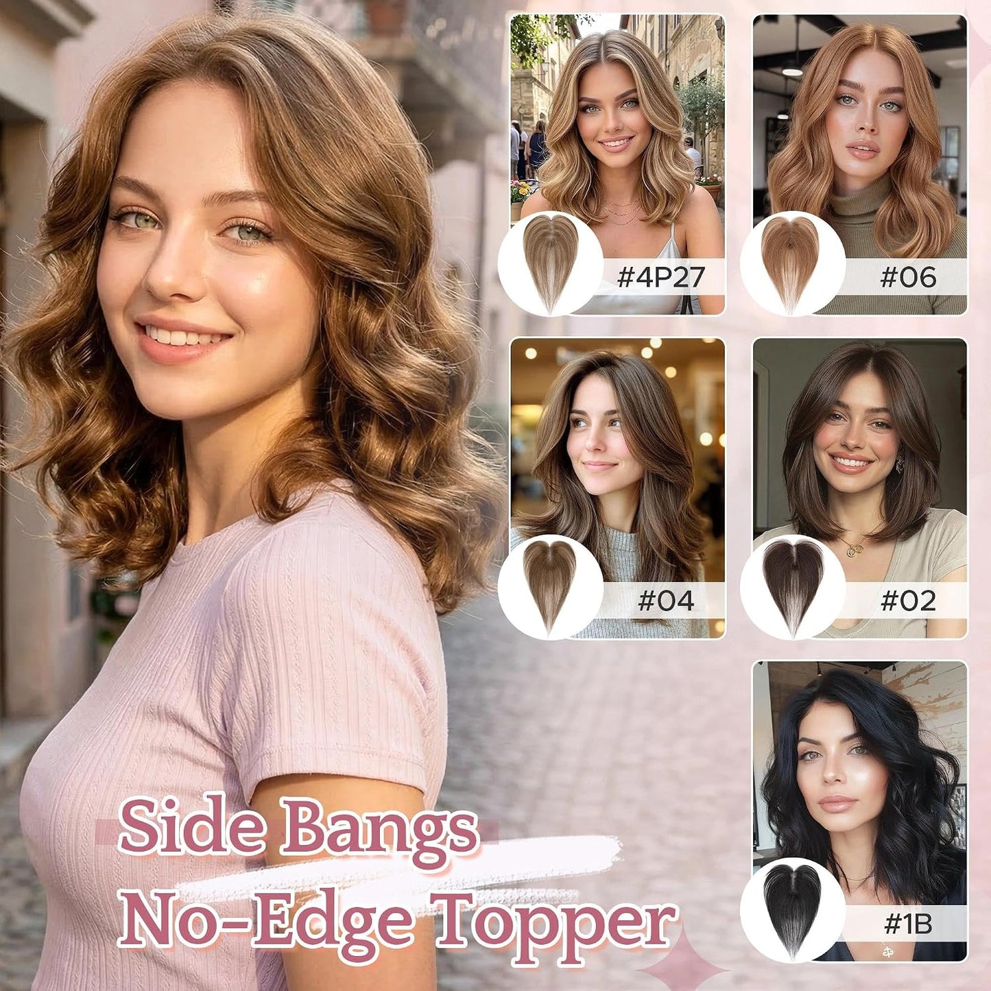 Real Human Hair Toppers for Women - Hand-Tied Clip-In Hairpieces with Side Bangs | 11-Inch Dark Brown