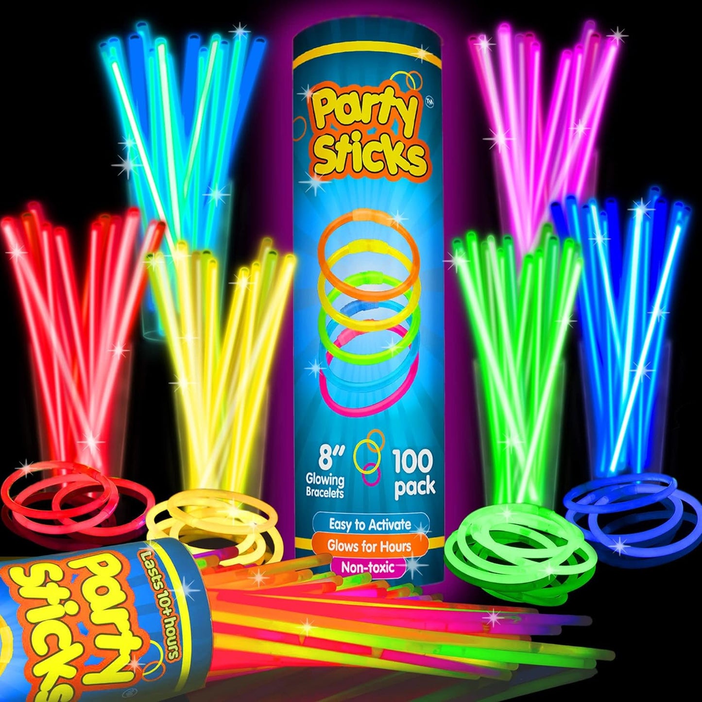 Glow Sticks Party Supplies - 100pk 8-Inch Glow in the Dark Light Up Sticks | Neon Party Favors & Decorations