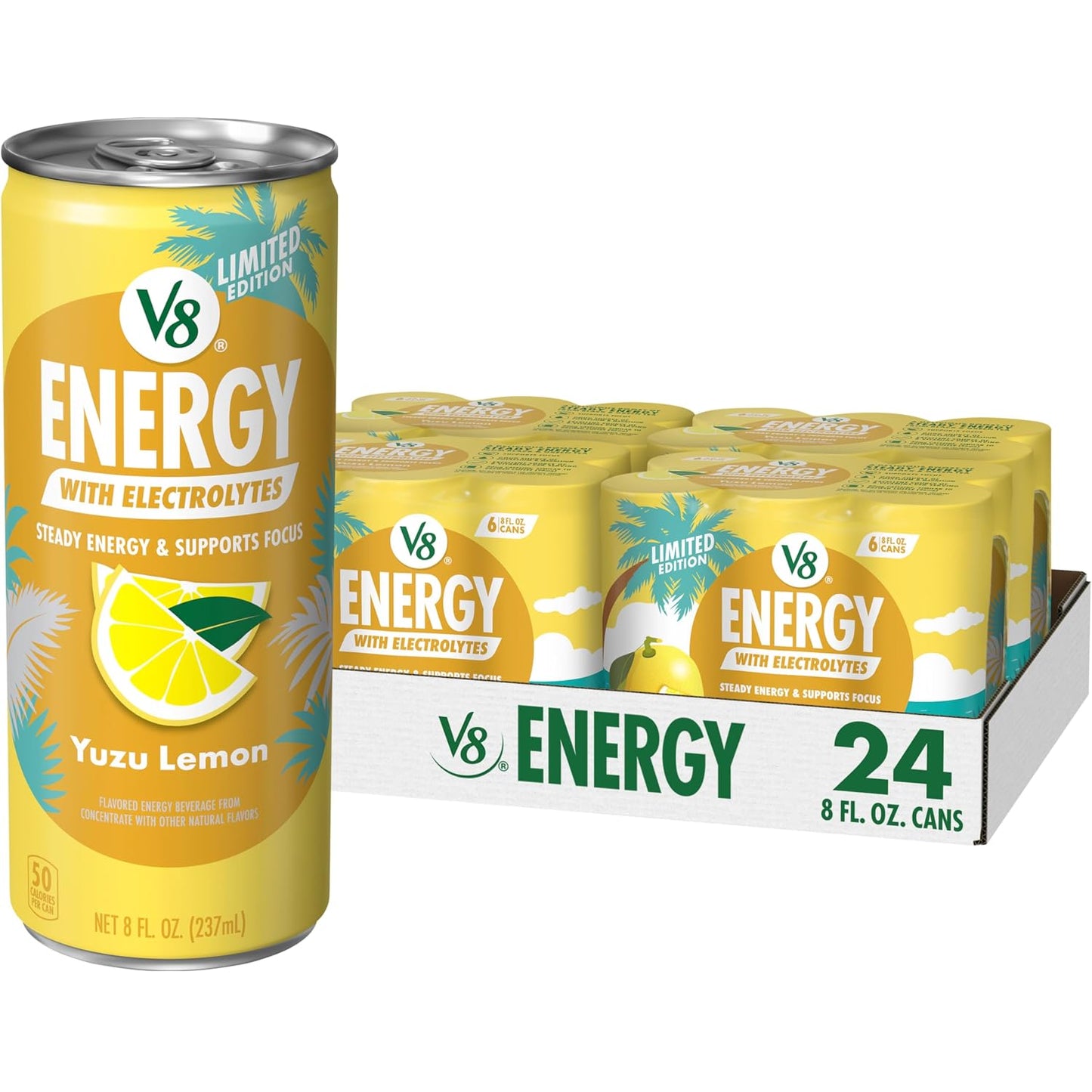 V8 Energy Peach Mango Energy Drink - 8 Fl Oz Can | 24 Pack of Refreshing Energy Boost