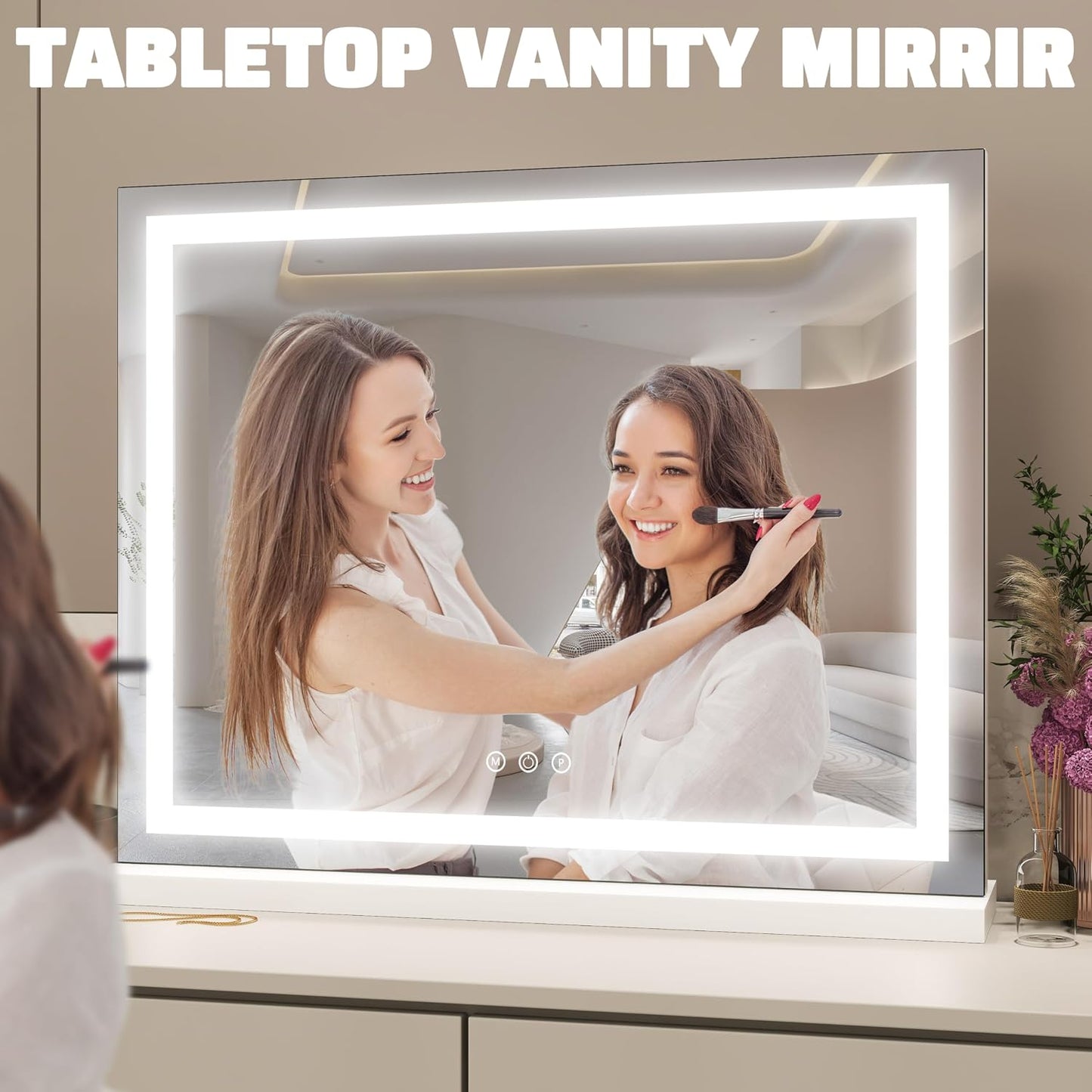 Lighted Vanity Mirror - 22.8"x18" Dimmable LED Makeup Mirror with 10X Magnification | Smart Touch Control, White