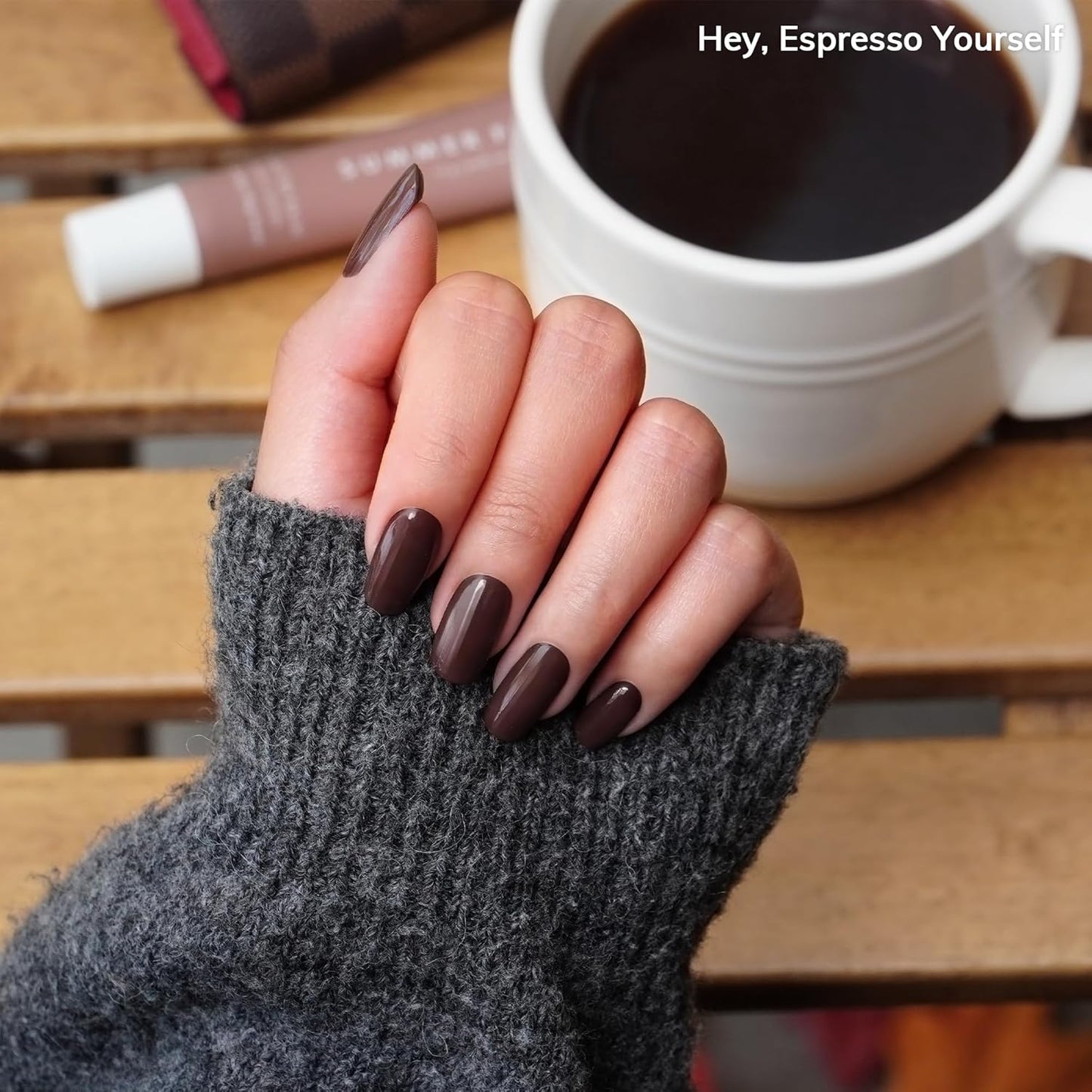 Heyhae Semi Cured Gel Nail Strips - Easy Apply Brown Fall Design | 28 Strips, Prep Pads & Nail File Included