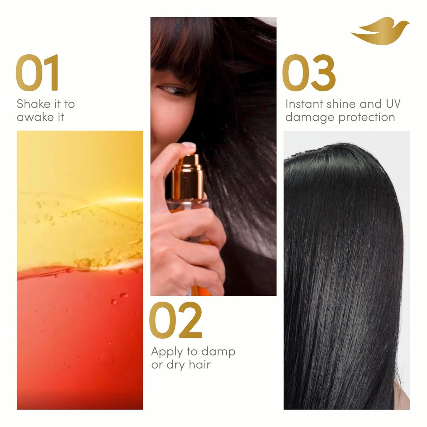 Dove Damage Therapy Bi-Phase Serum & Oil - UV Repair & Glow, 3.9 fl oz | 70-Hour Hair Protection