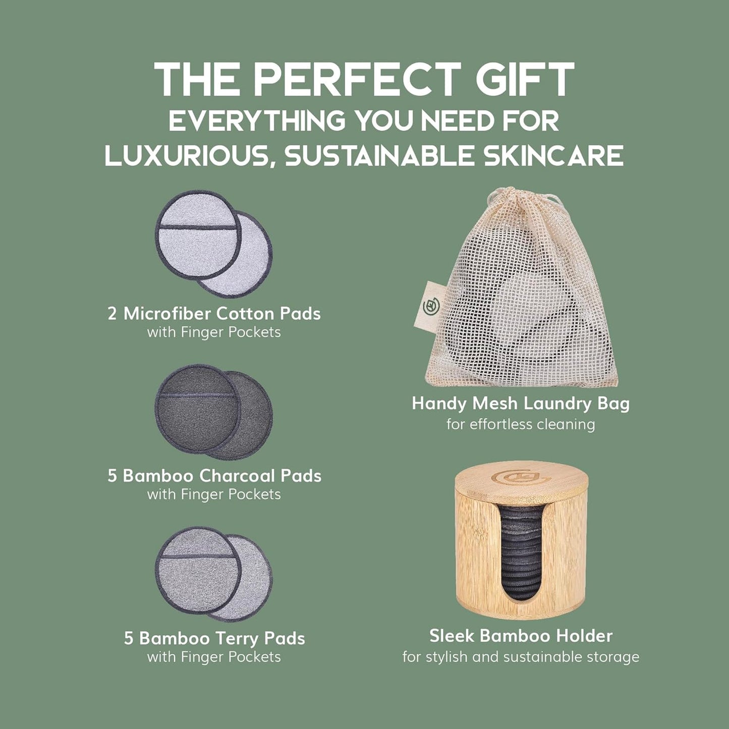 Reusable Makeup Remover Pads - 12 Pack Microfiber Cotton Rounds | Charcoal & Bamboo Terry for All Skin Types