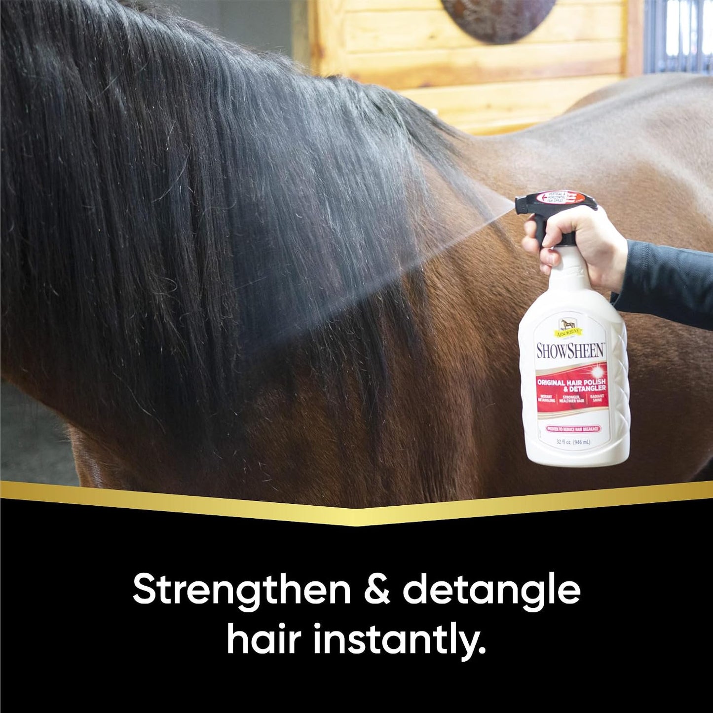 Absorbine ShowSheen Hair Polish & Detangler - 32oz Spray for Horses & Dogs | Instant Detangling & Shine