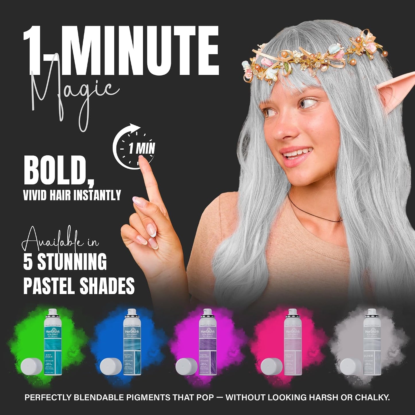 Pastel Silver Hair Mist Spray - Washable Temporary Dye for Light Hair | Fast-Drying, Non-Sticky Tint (69g)