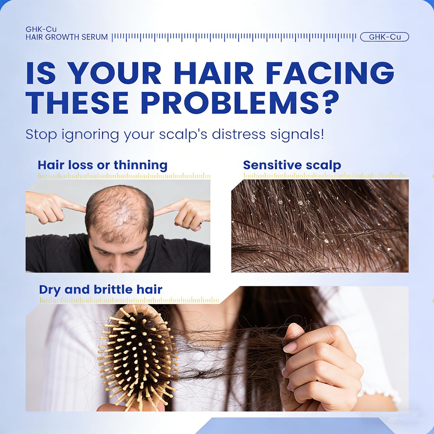 GHK-Cu Hair Growth Serum, Scalp Nourishing Thickening Serum for Men & Women, Anti-Breakage Strengthening Essence, Lightweight Non-Greasy Formula for Fuller Voluminous Strands