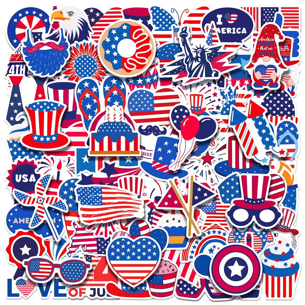 100pcs 4th of July Theme Waterproof Vinyl Stickers - Patriotic Independence Day & Party Favors Decorations for Laptop, Water Bottle, Skateboard
