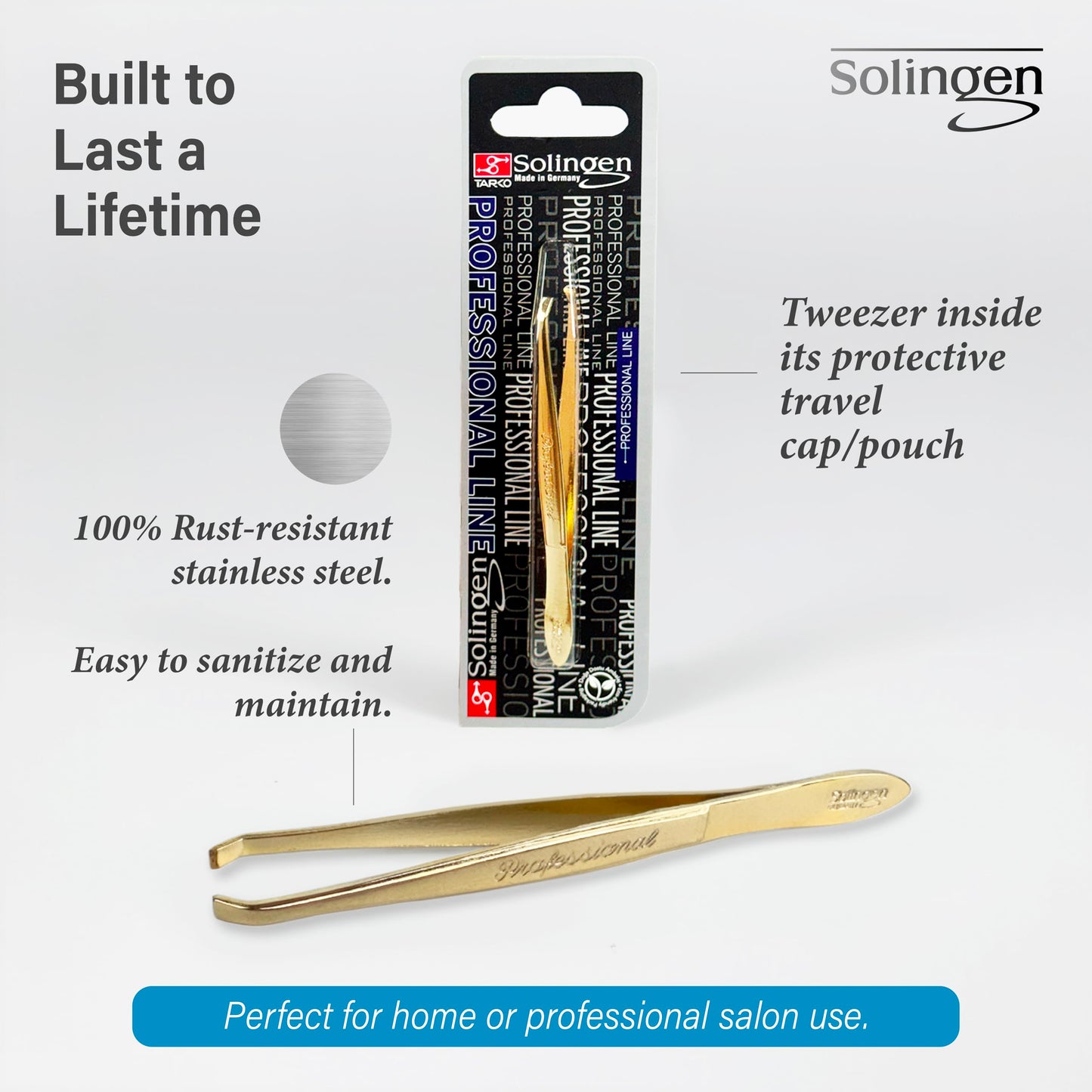 Solingen Germany Slant Tip Stainless Steel Eyebrow & Facial Hair Hand-Filed Made in Germany
