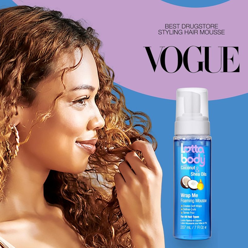 Lottabody Wrap Me Foaming Mousse - Coconut & Shea Oil Curl Definer | 7 oz Moisture-Rich Formula for Curly & Coily Hair