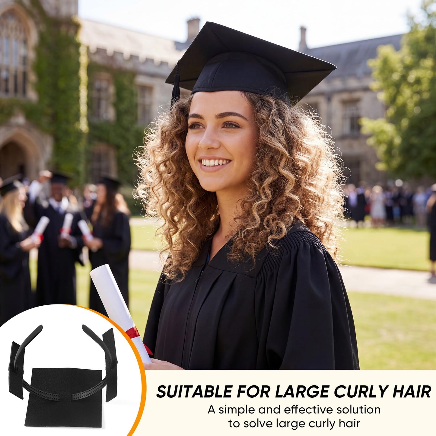 YFJOLEN 2 Pack Graduation Cap Headband, Grad Cap Hairband Insert for Perfect Graduation Hat Headband, Gift for Graduates Students Accessories Black