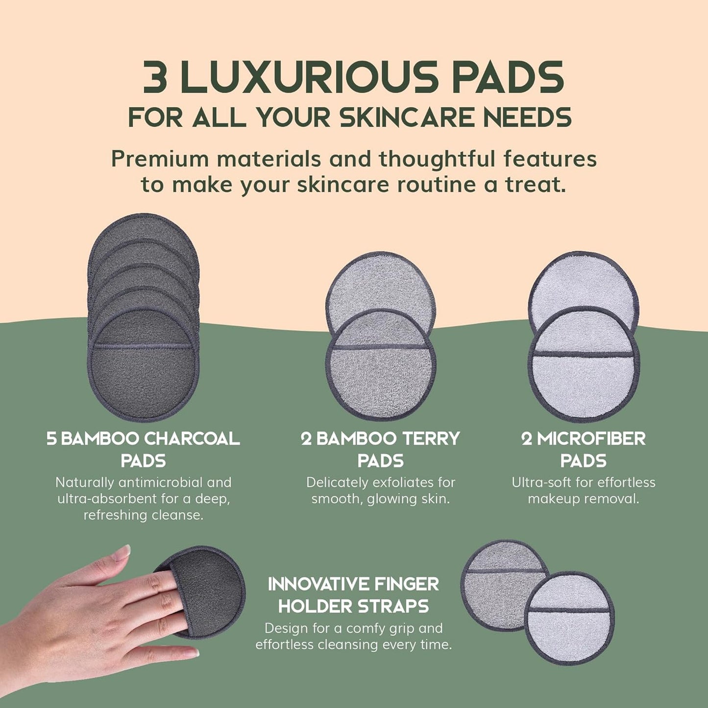 Reusable Makeup Remover Pads - 12 Pack Microfiber Cotton Rounds | Charcoal & Bamboo Terry for All Skin Types