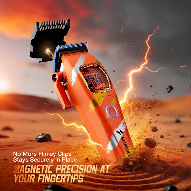 SUPRENT Sandstorm Professional Hair Clippers for Men - High Performance Motor Barber Clippers & Zero Gapped Trimmer Combo, Blue Titanium Blades, Cordless Hair Cutting Kit with Charging Stand