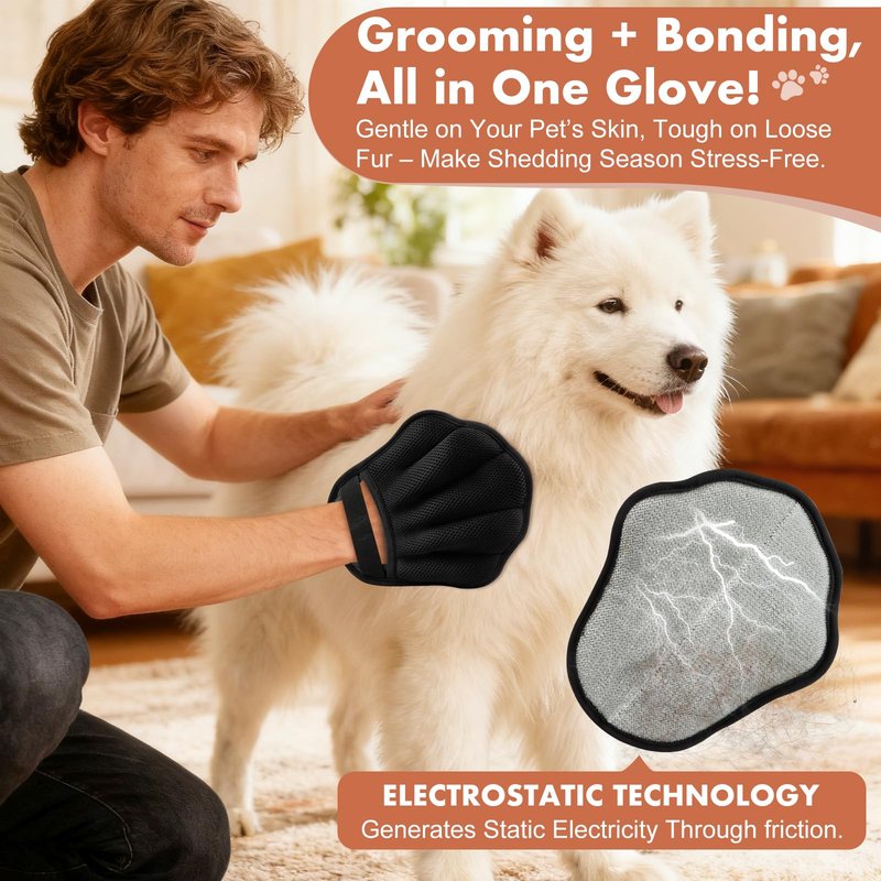 Palirs Pet Hair Removal Glove, Electrostatic Pet Hair Remover Glove for Cats & Dogs, Pet Hair Remover Tool for Laundry, Couch, Carpet, Car Seat - Upgraded Five-Finger, Reusable, Black+Black