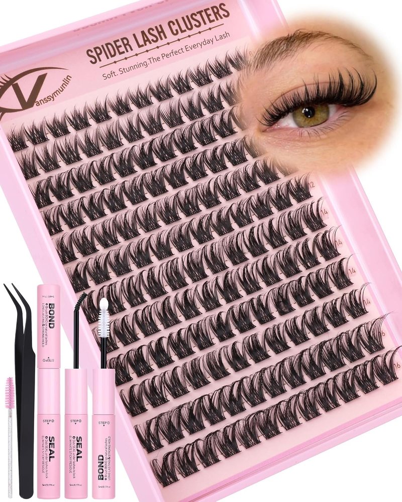 Spider Lashes Natural Wispy Lash Clusters Kit - Fluffy C-Curl Eyelash Extensions 8-16MM