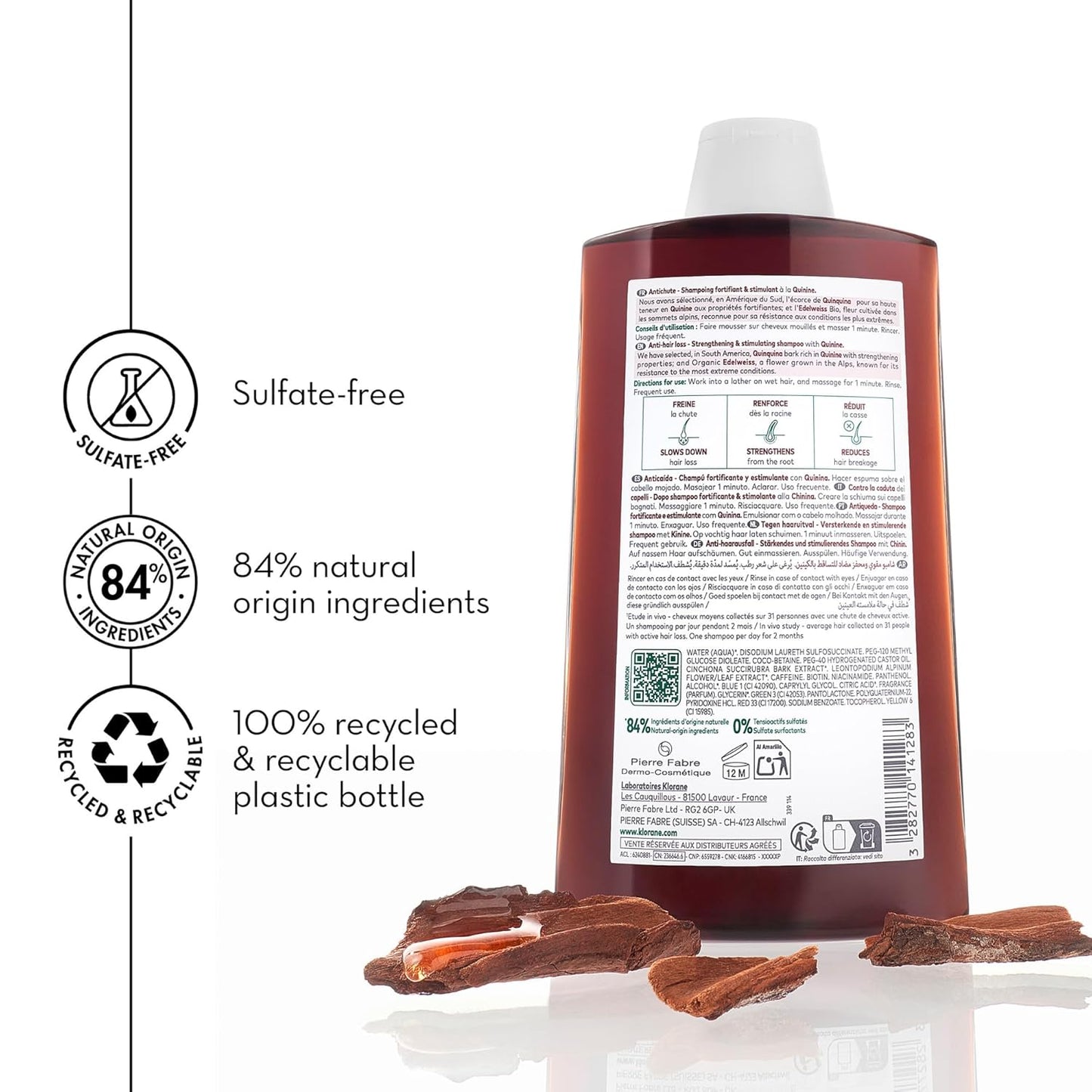 Klorane Strengthening Shampoo with Quinine - Natural Thickening Solution for Hair Thinning | 13.5 fl. oz.