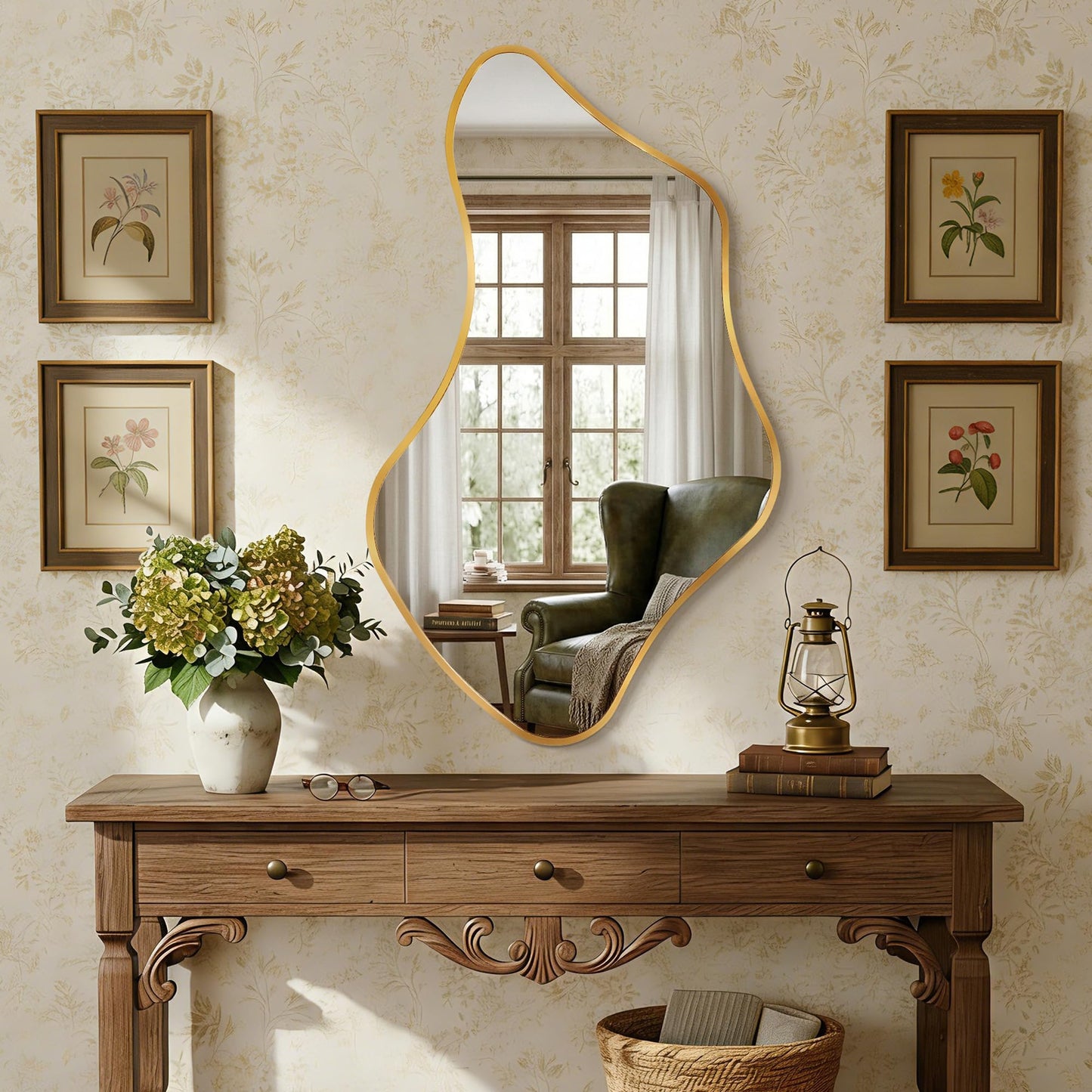 Fahomiss Asymmetrical Wall Mirror, Irregular Shaped Frameless Vanity Mirror, Modern Decorative Mirror for Entryway, Living Room, Bathroom