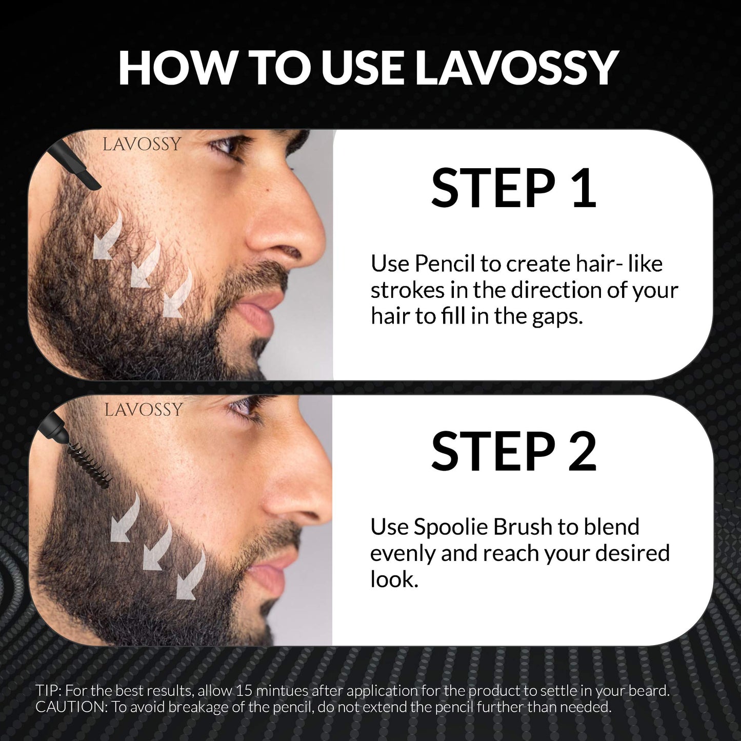 LAVOSSY Beard Pencil Filler for Men - Long Lasting and Easy to Use Beard Pen with blending brush results in a sleek & natural look, Water/Sweat Proof filler (Dark Brown, Value Pack (Pack of 3))