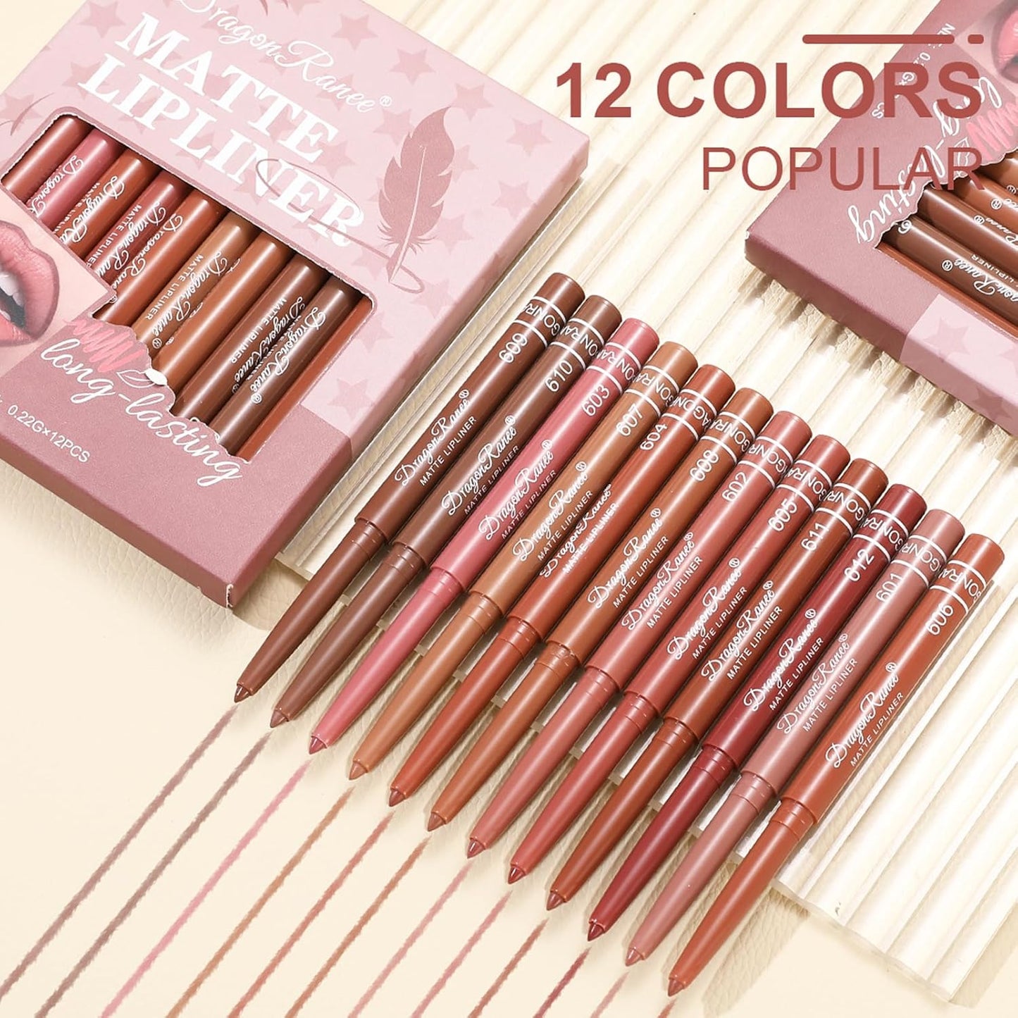 Matte Velvet Lip Liner Set - 12 Colors, Smooth & Creamy Texture | Long-Lasting Waterproof Nude Shades