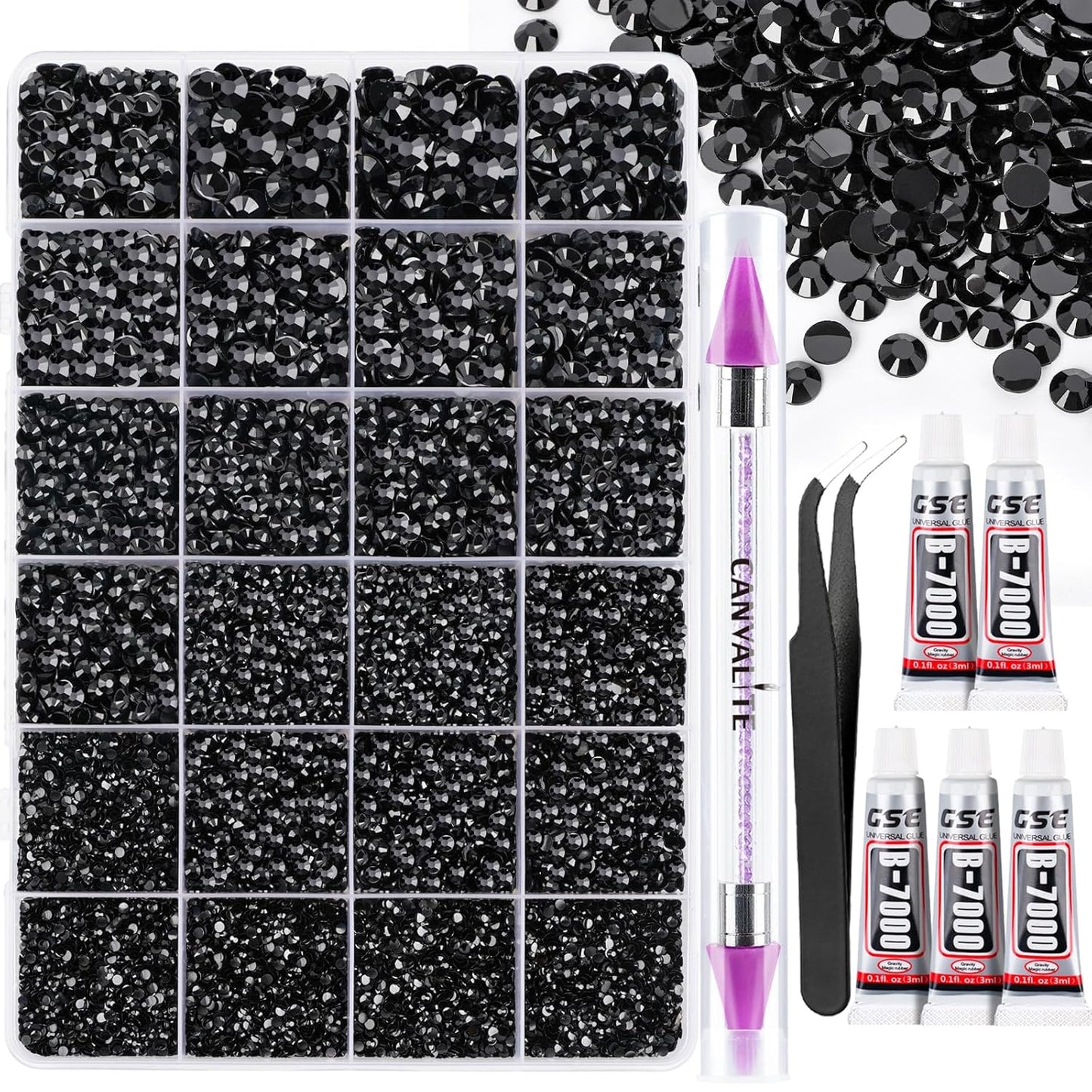Canvalite 35000Pcs Multicolor Flatback Rhinestones - 3mm Bedazzling Kit with Glue & Tools for Crafting