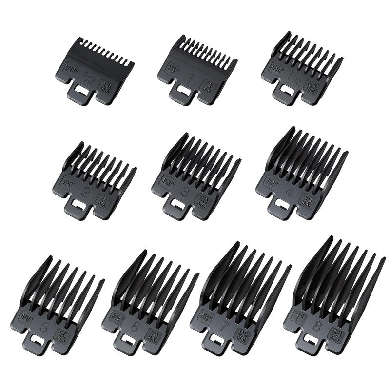 Clipper Guards Set - Compatible with Wahl Clippers | 10-Piece Replacement Guide Set, 1/16" to 1" Black