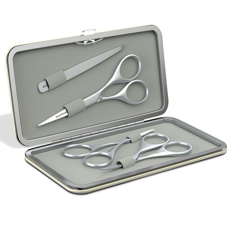 Suvorna Premium Beard & Mustache Scissors Set - Men's Grooming Kit with Beard, Eyebrow & Nose Scissors - Slant Tweezers (4 Pcs White)