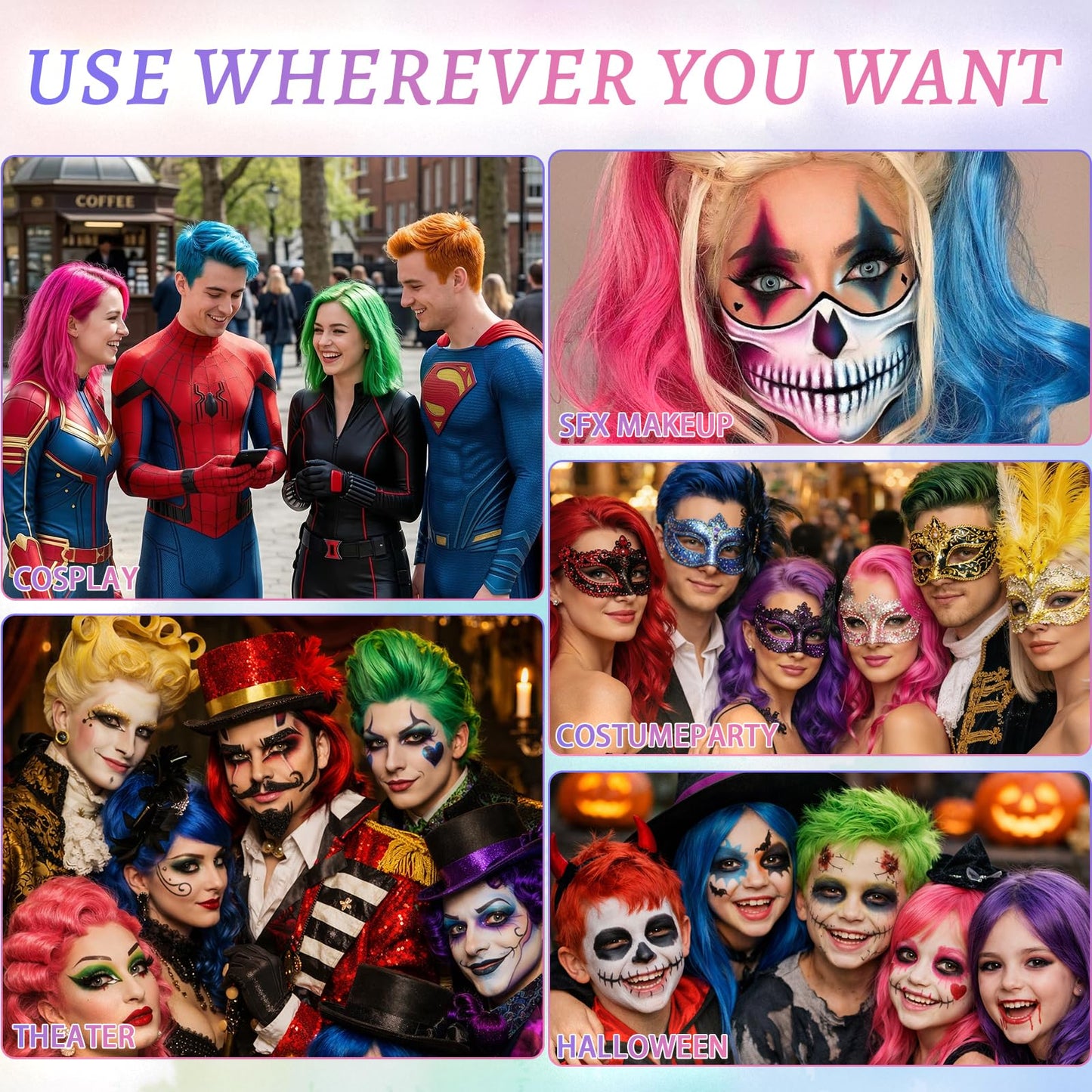 HULYHDP White Temporary Hair Color Sticks, Washable Non-Sticky Waterproof Hair Dye Chalk, Multi-Purpose Face & Body Paint for 4th of July, Cosplay, Festival, Rave & Daily Party Makeup