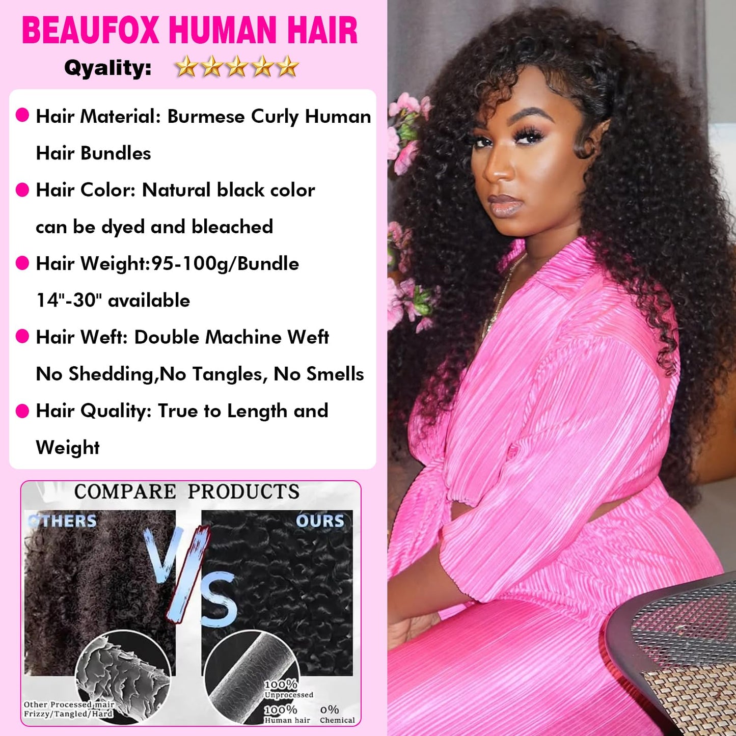3C4A Burmese Curly Human Hair 4 Bundles (18 20 22 24 Inch) 12A Unprocessed Burmese Virgin Water Wave Hair Bundles Spiral Curly End Human Hair Weft Extensions for Black Women Natural Black